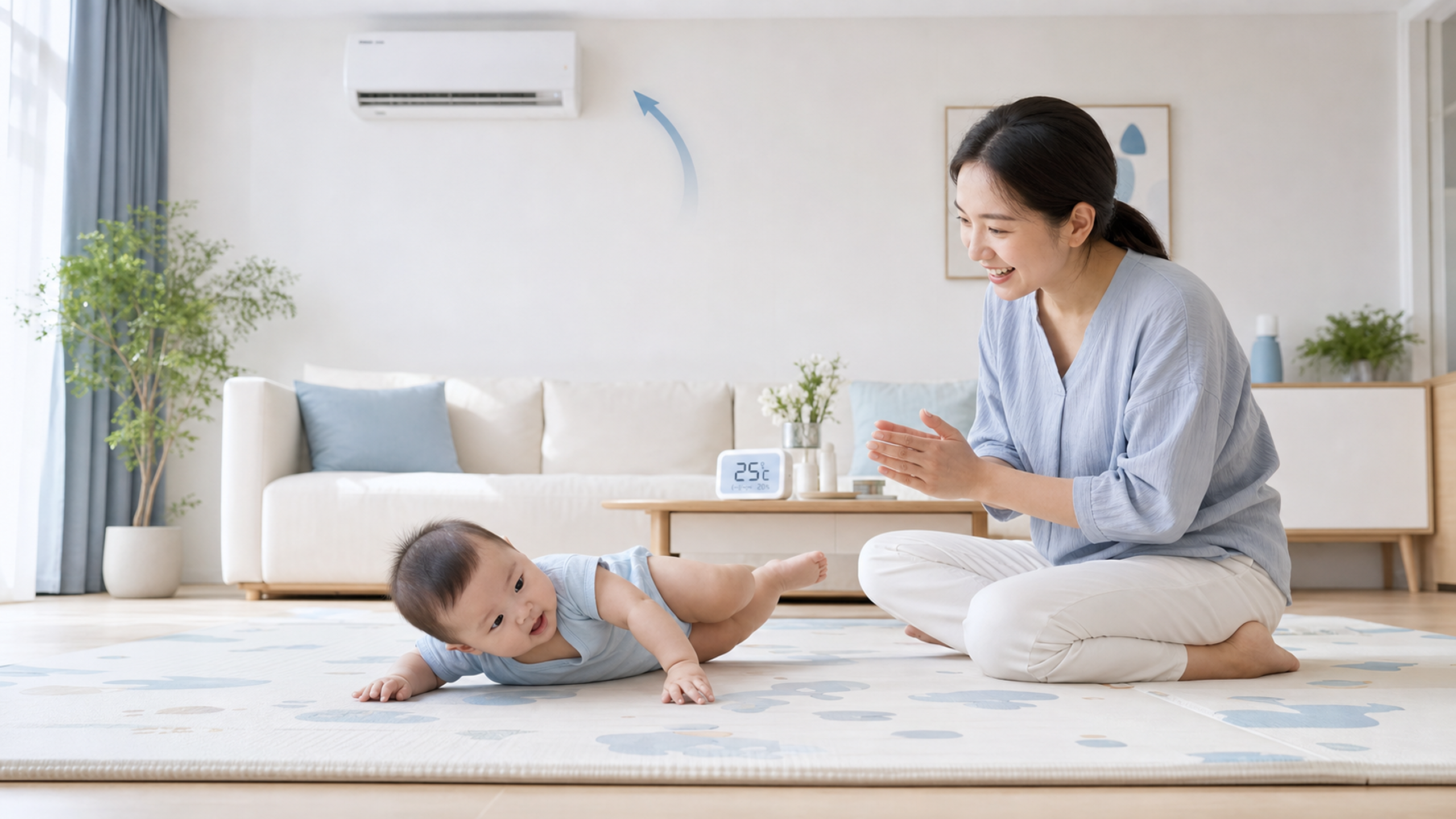 夏天宝宝练翻身，空调这么开才不生病