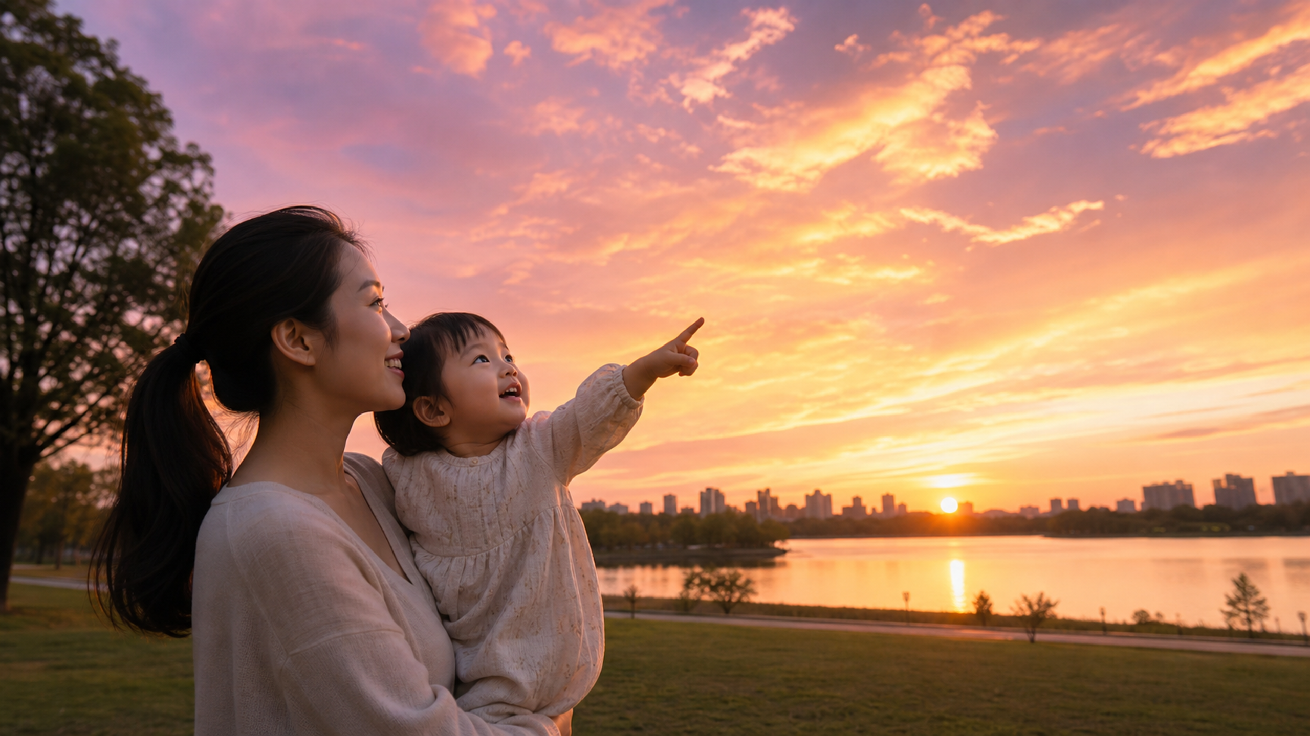A warm and heartwarming scene of a young Chinese m