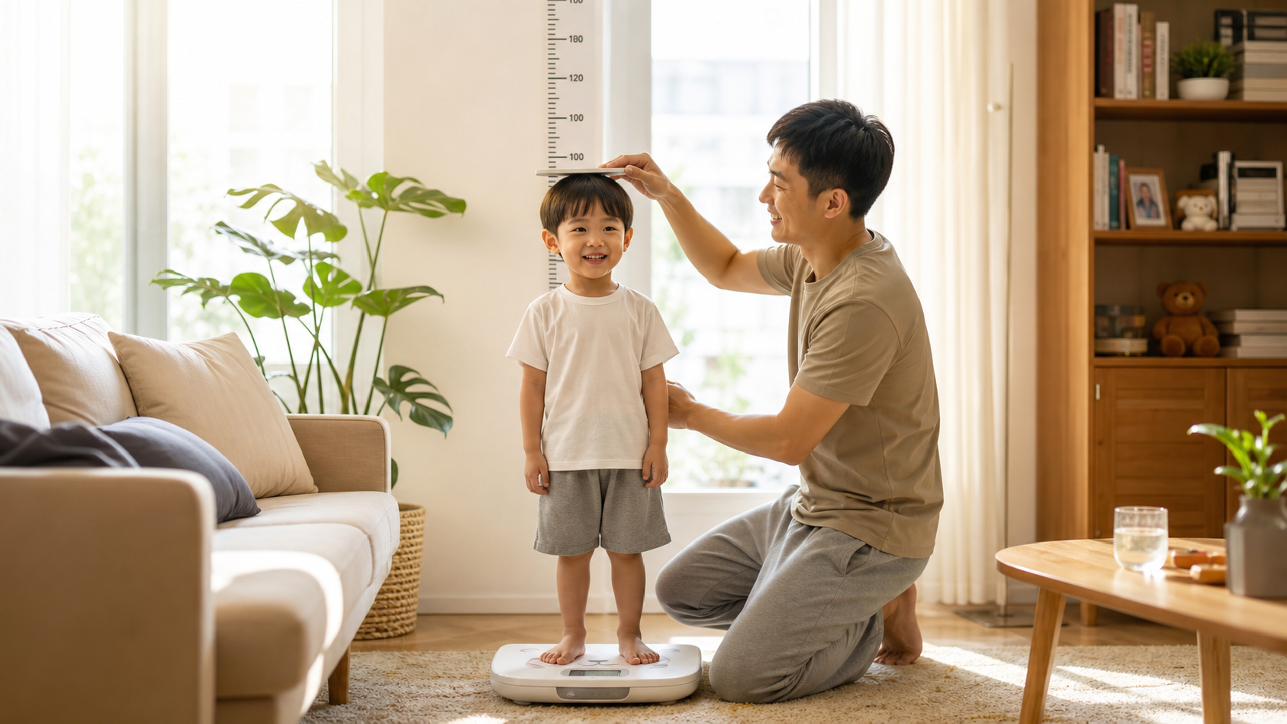 A warm and bright living room, a young Chinese fat
