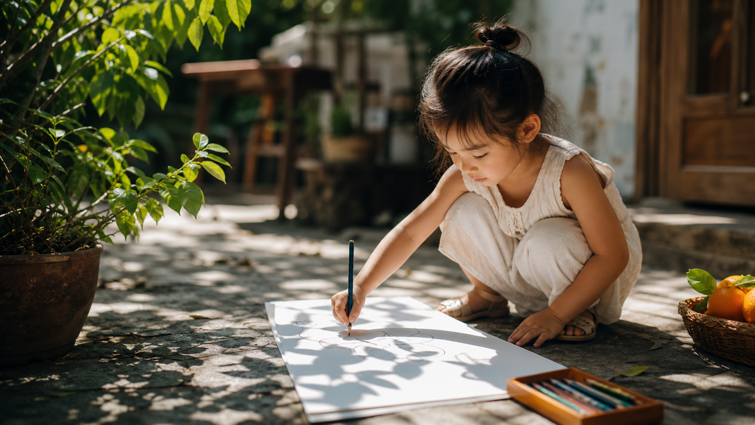 A Chinese child around 4 years old playing with le