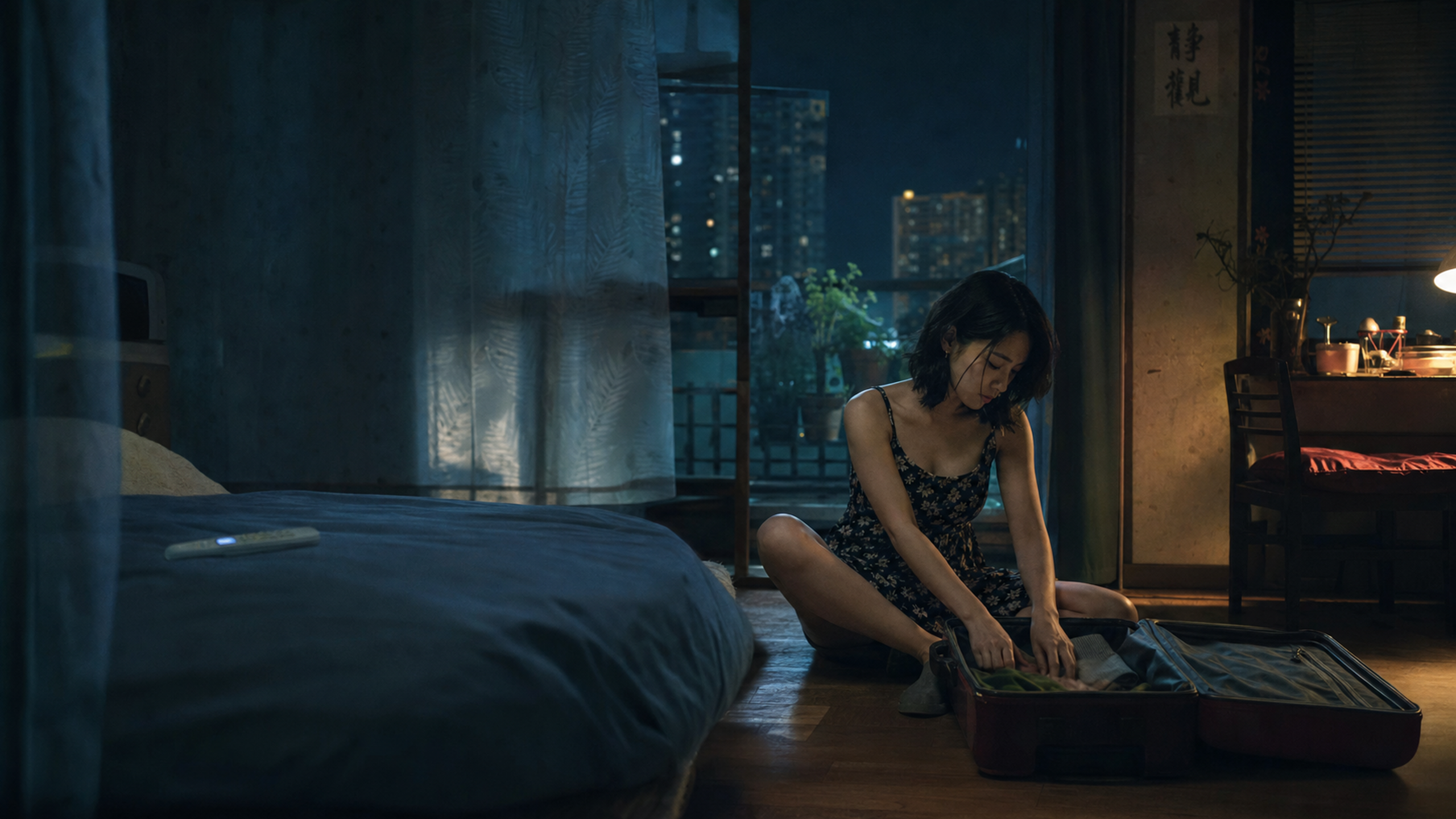 Cinematic photography, Wong Kar-wai style, cool to