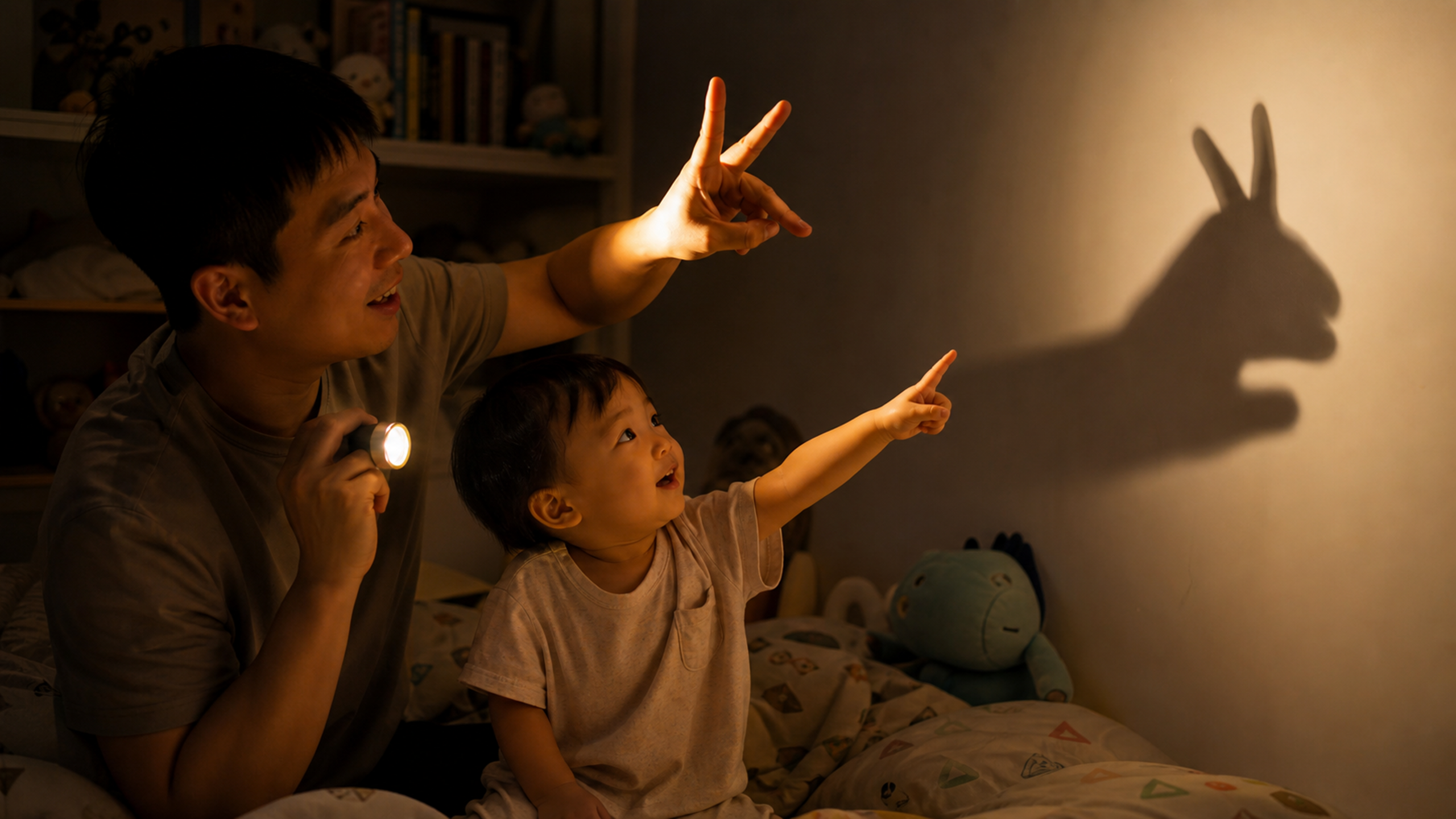 A heartwarming scene of a young Chinese father and