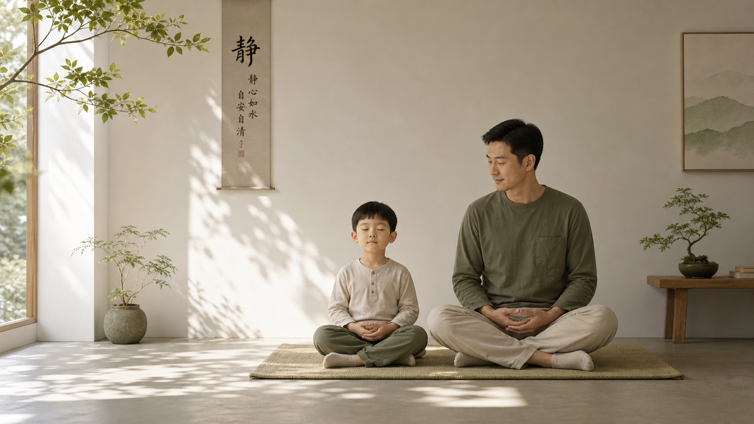 A minimalist illustration of a Chinese father and