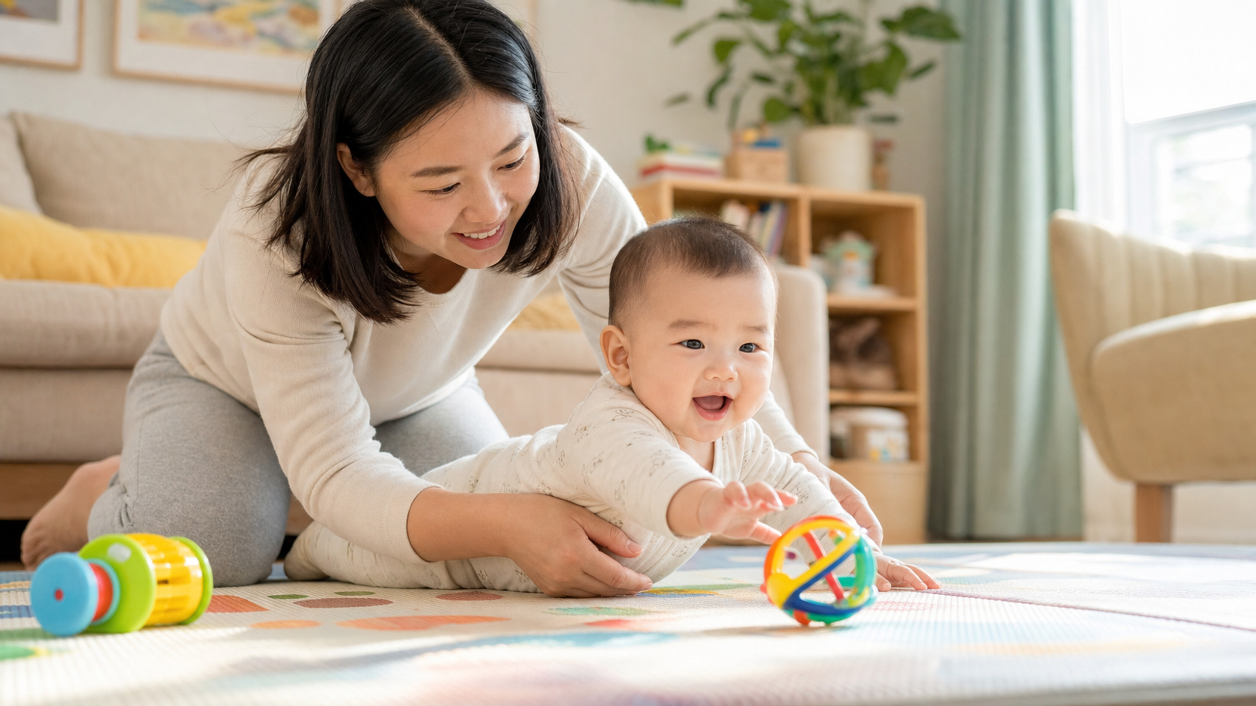 A photorealistic image of a young Chinese mother g