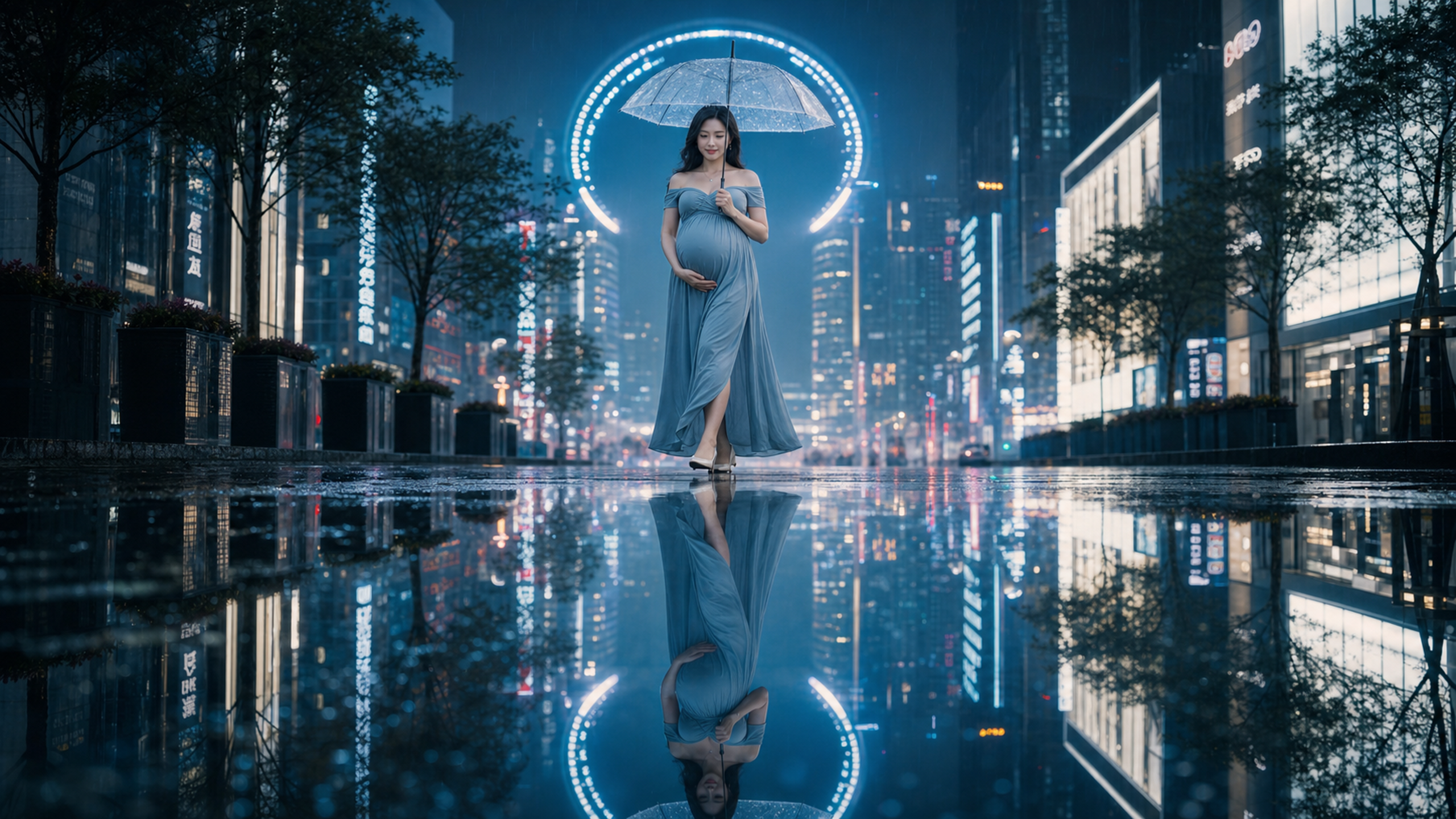 Cinematic photography, a beautiful Chinese pregnan