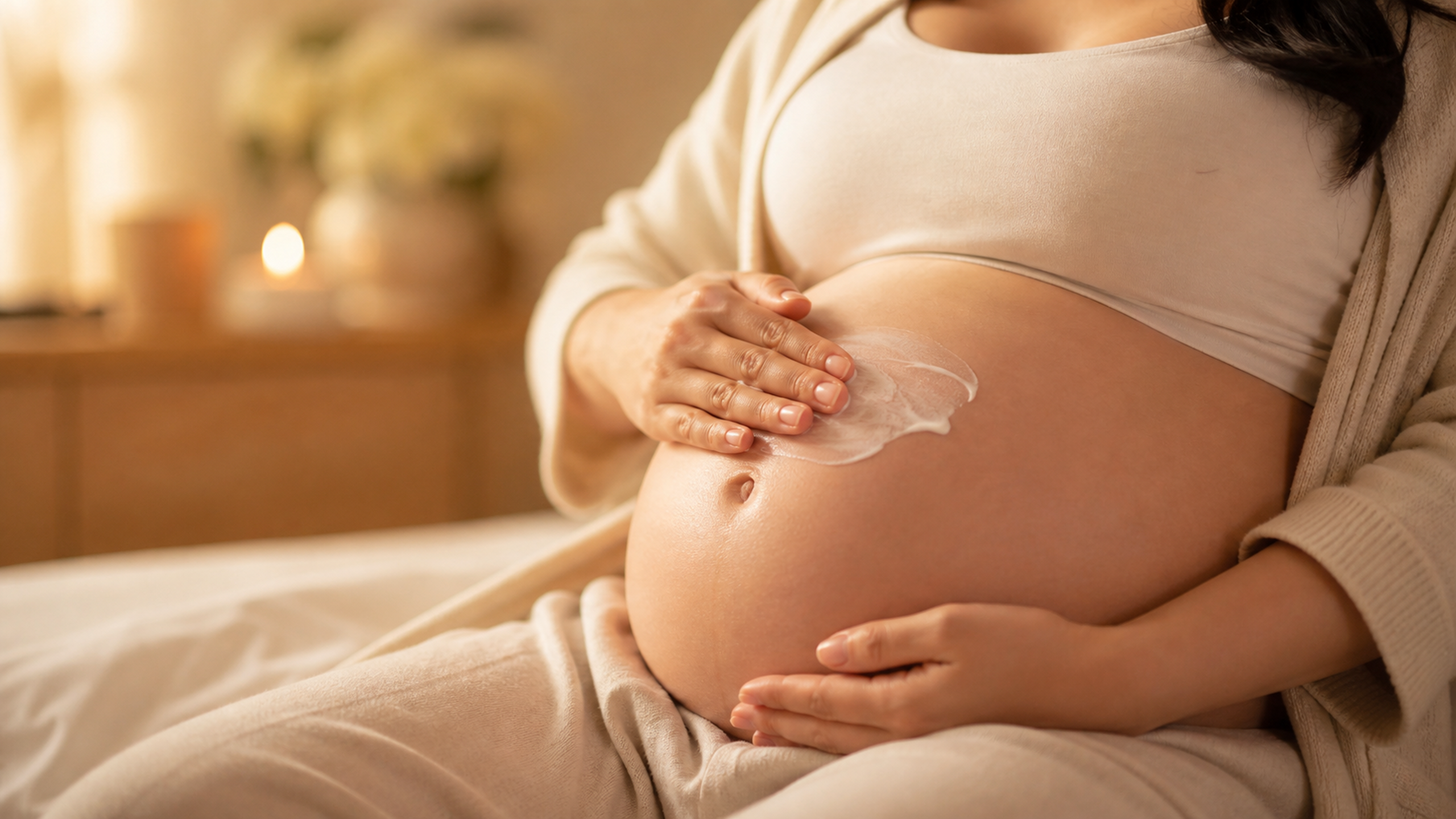 A warm and healing close-up shot of a Chinese preg