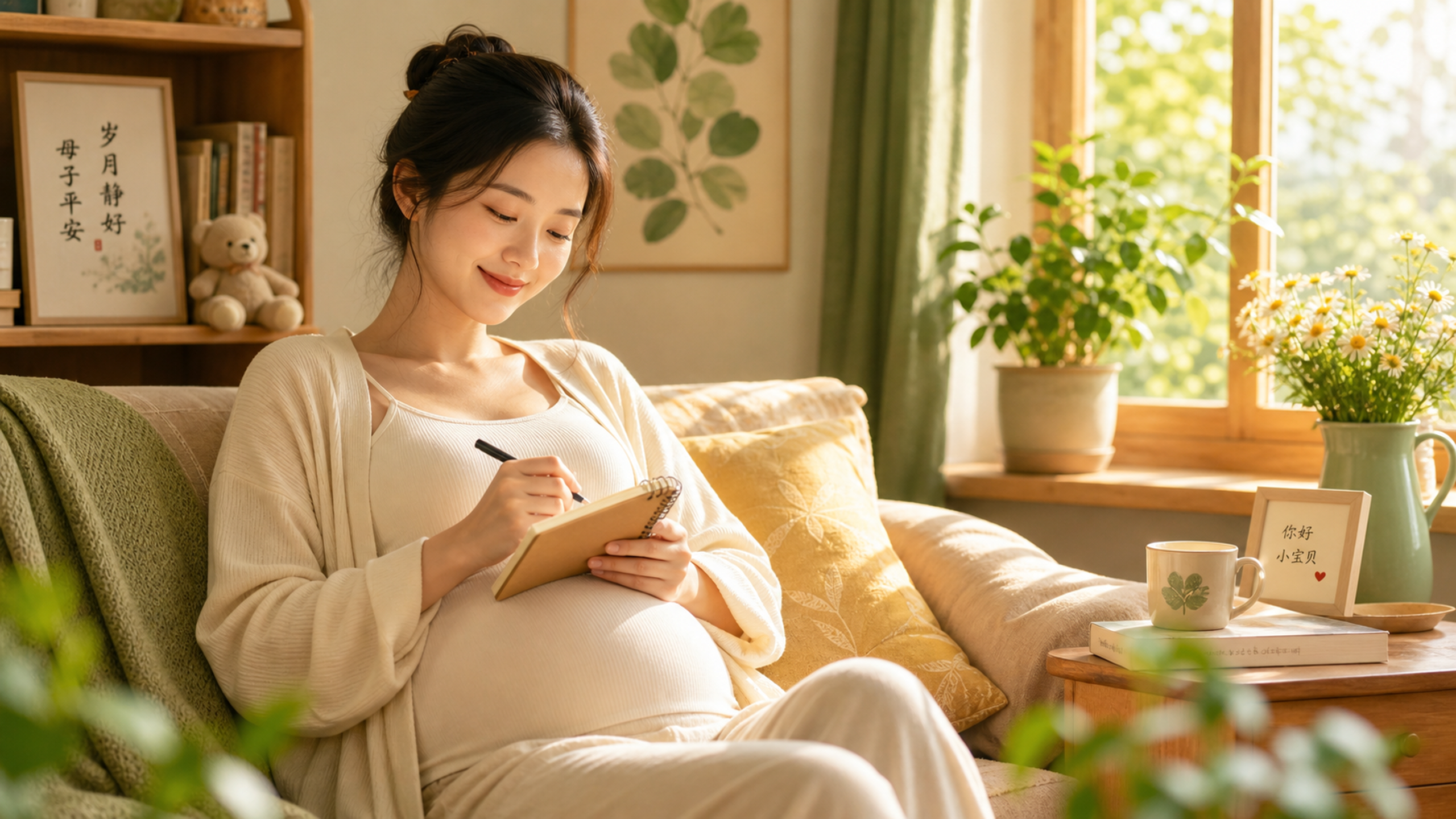 A warm and healing illustration of a young Chinese
