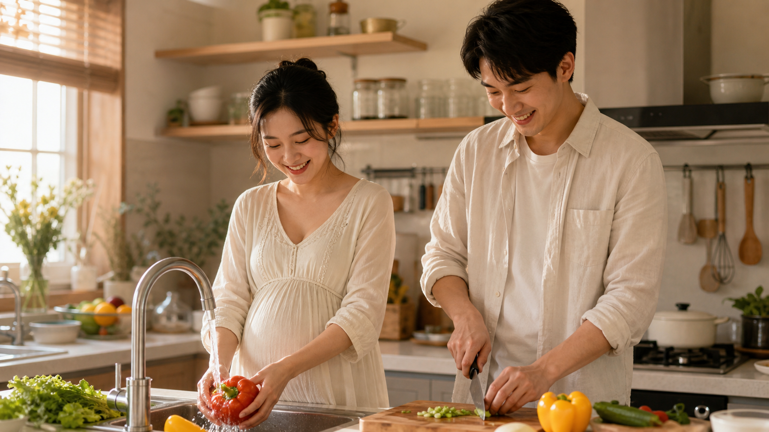 A heartwarming scene of a young Chinese couple coo