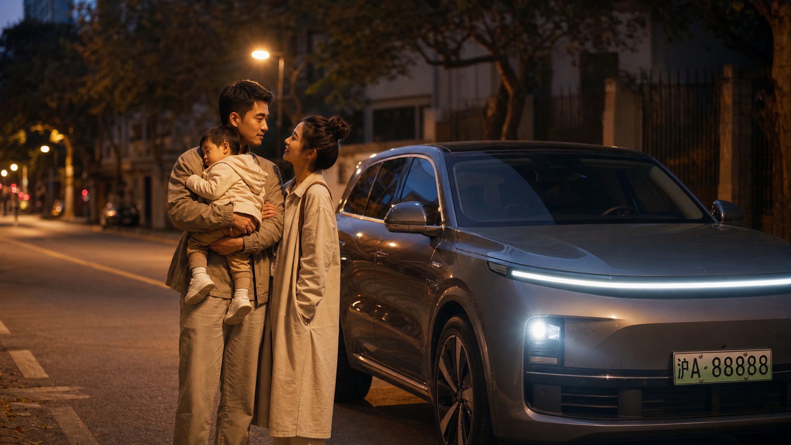 A highly realistic photo of a young Chinese family