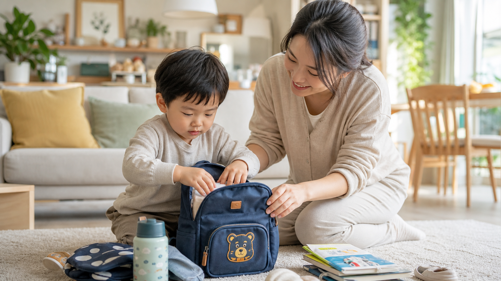 A cute Chinese toddler (around 3 years old) trying