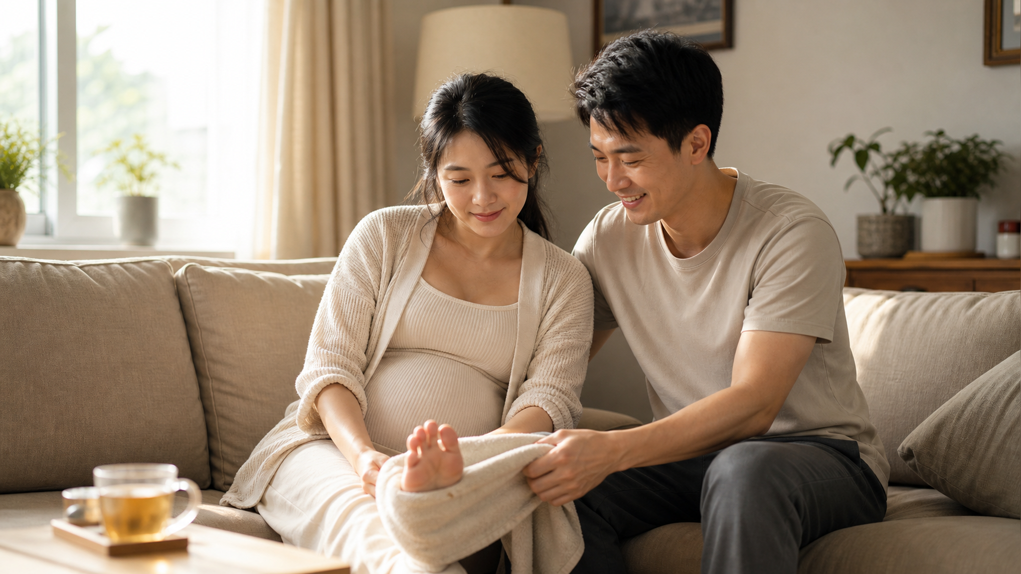 A warm and cozy home setting, a young beautiful Ch