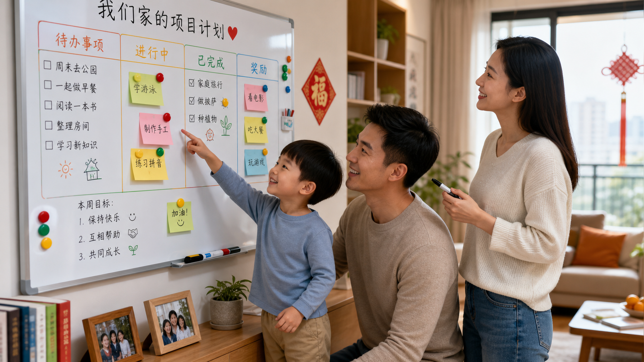 A warm Chinese family setting, a Chinese father an