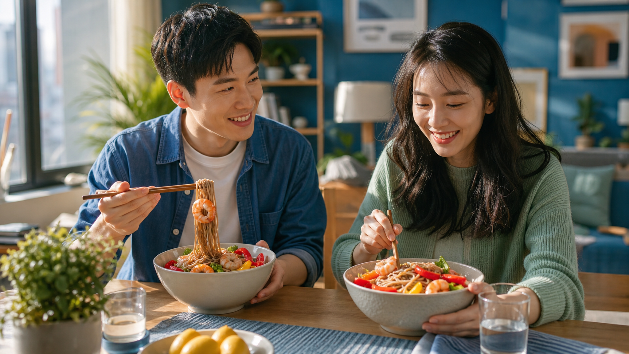A photorealistic image of a young Chinese couple s