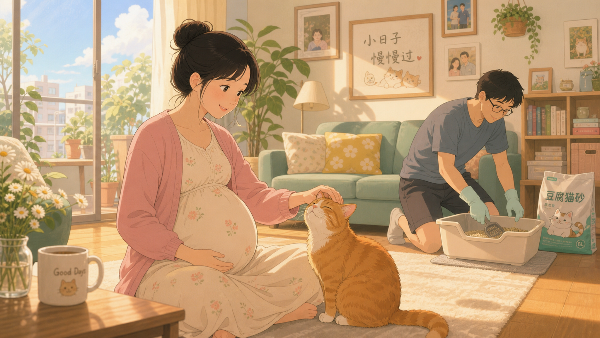 A warm and healing illustration of a pregnant Chin
