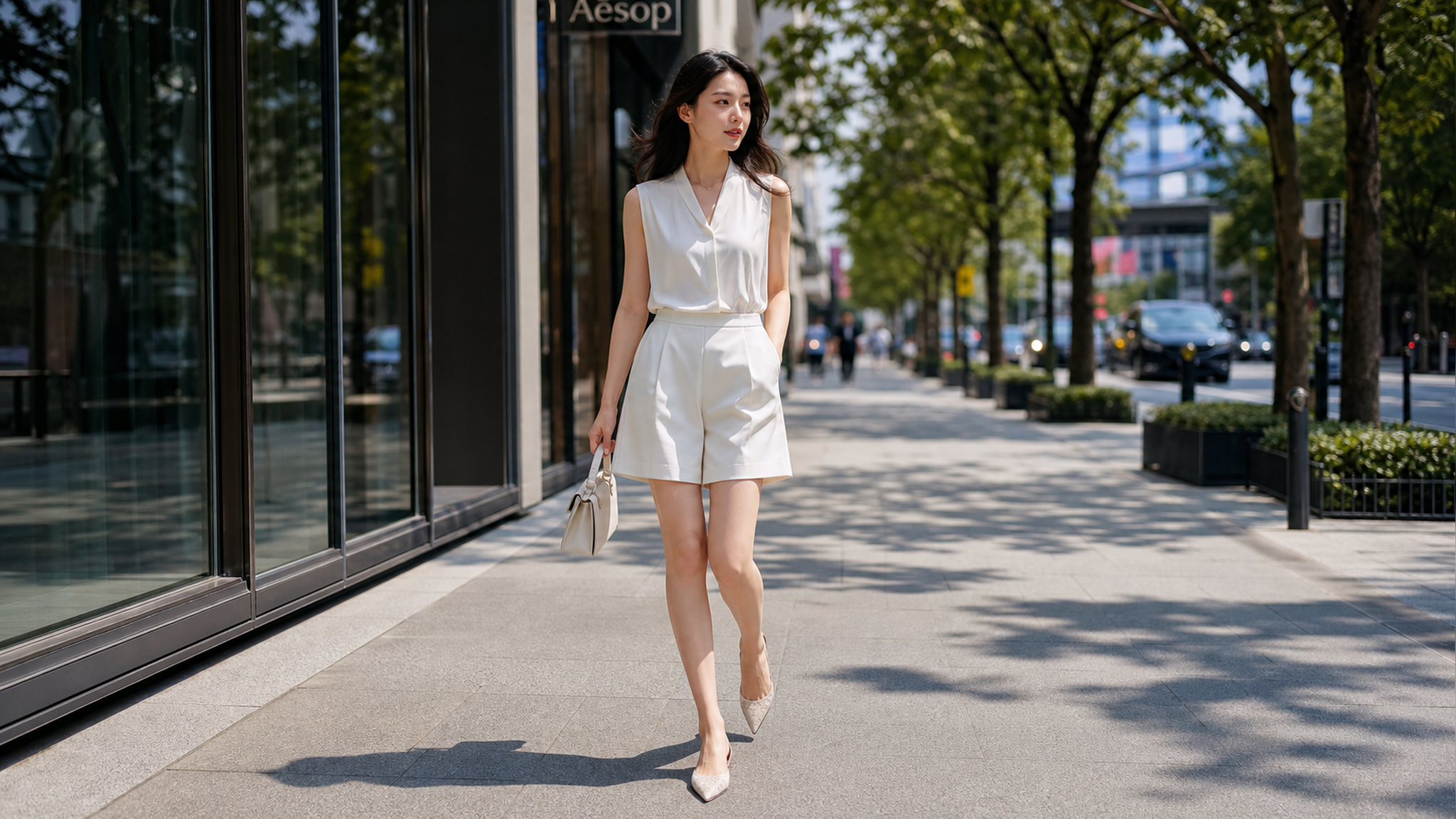 A photorealistic full-body shot of a stylish young