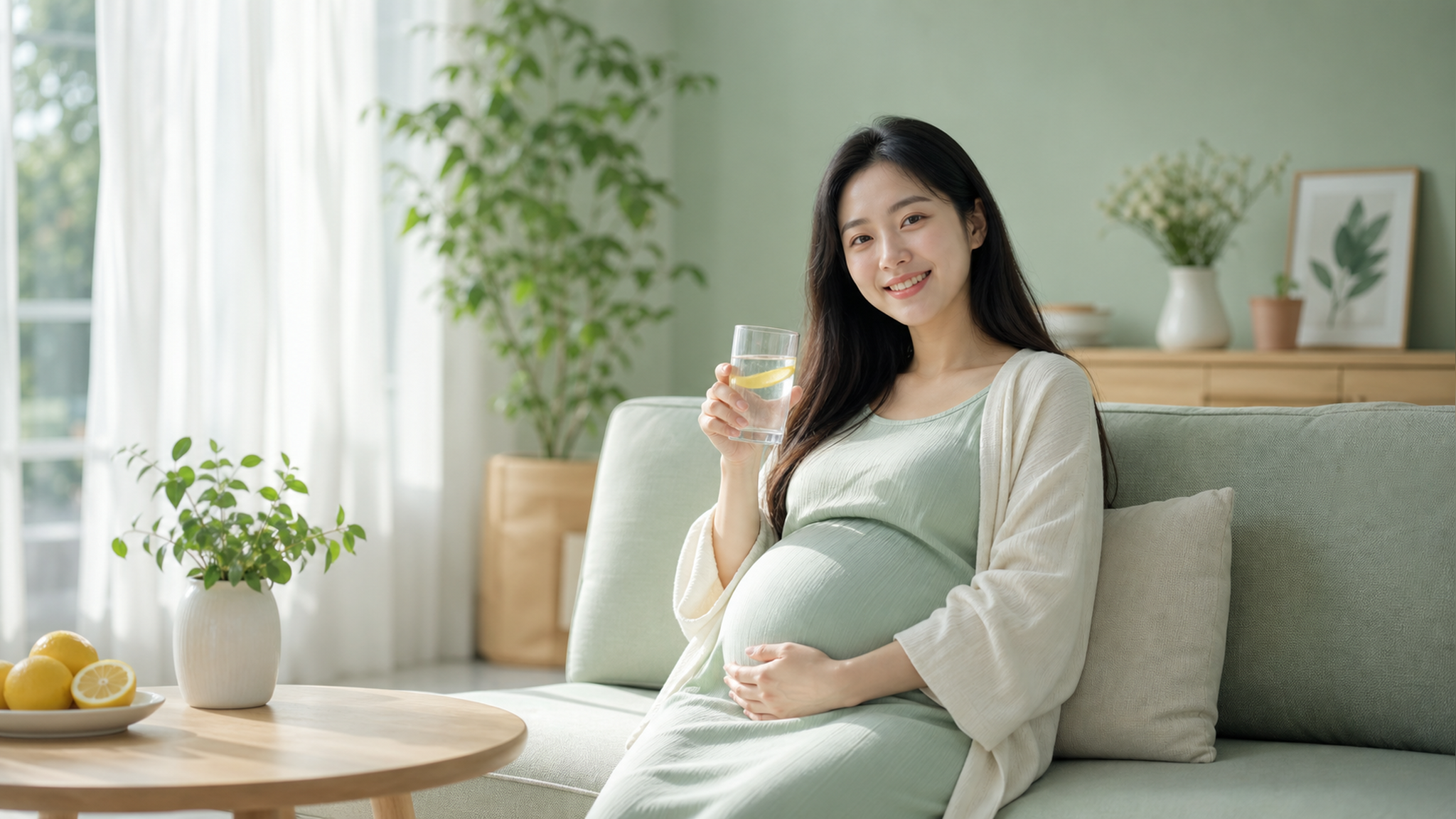 A photorealistic image of a young Chinese pregnant