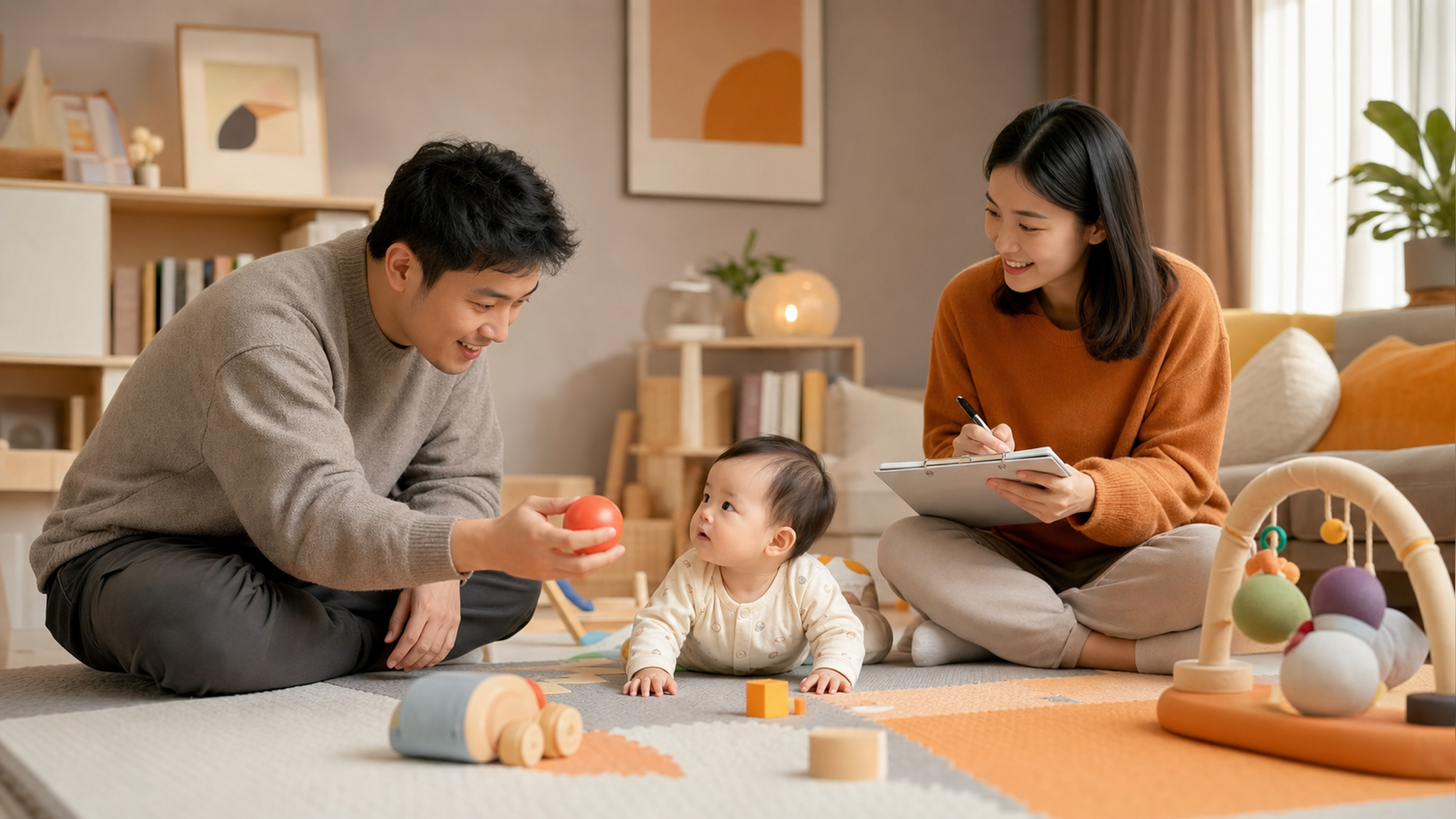 A warm and cozy indoor scene, a young Chinese coup
