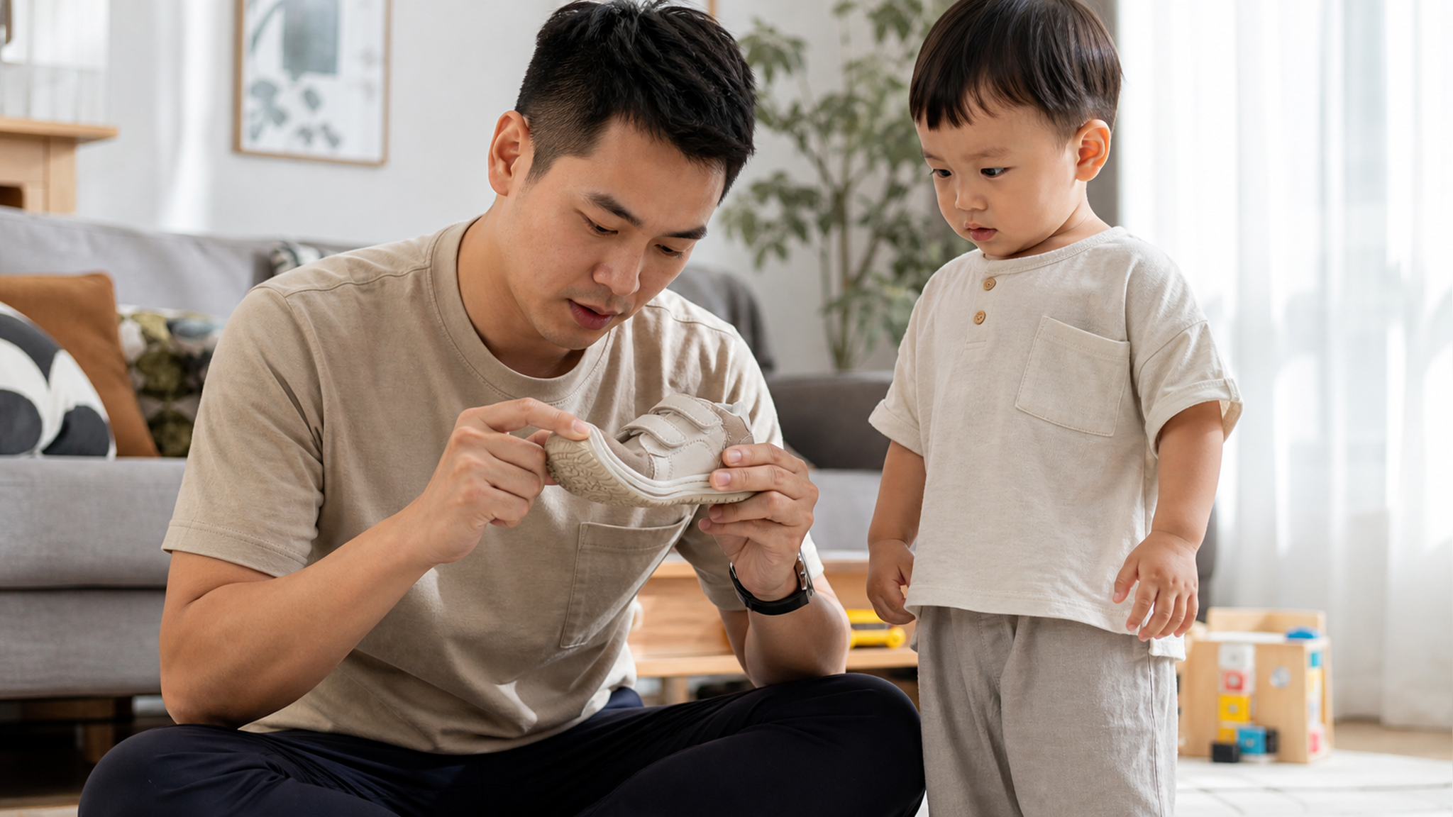 A realistic photography of a young Chinese father