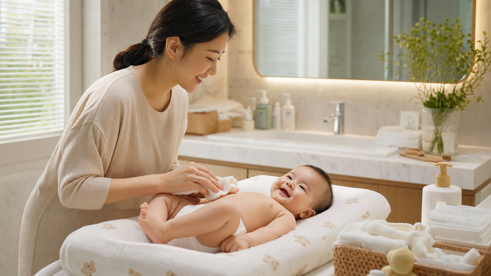 A warm and bright illustration of a young Chinese
