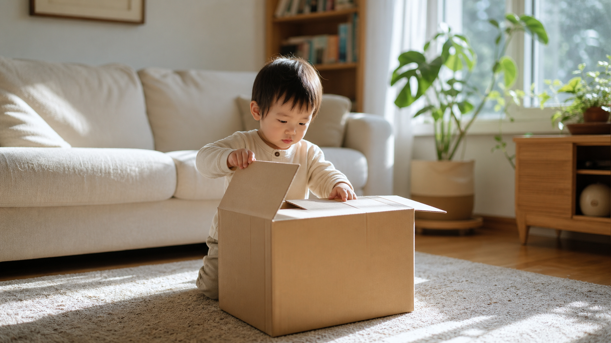 A cute 2-year-old Chinese toddler playing quietly
