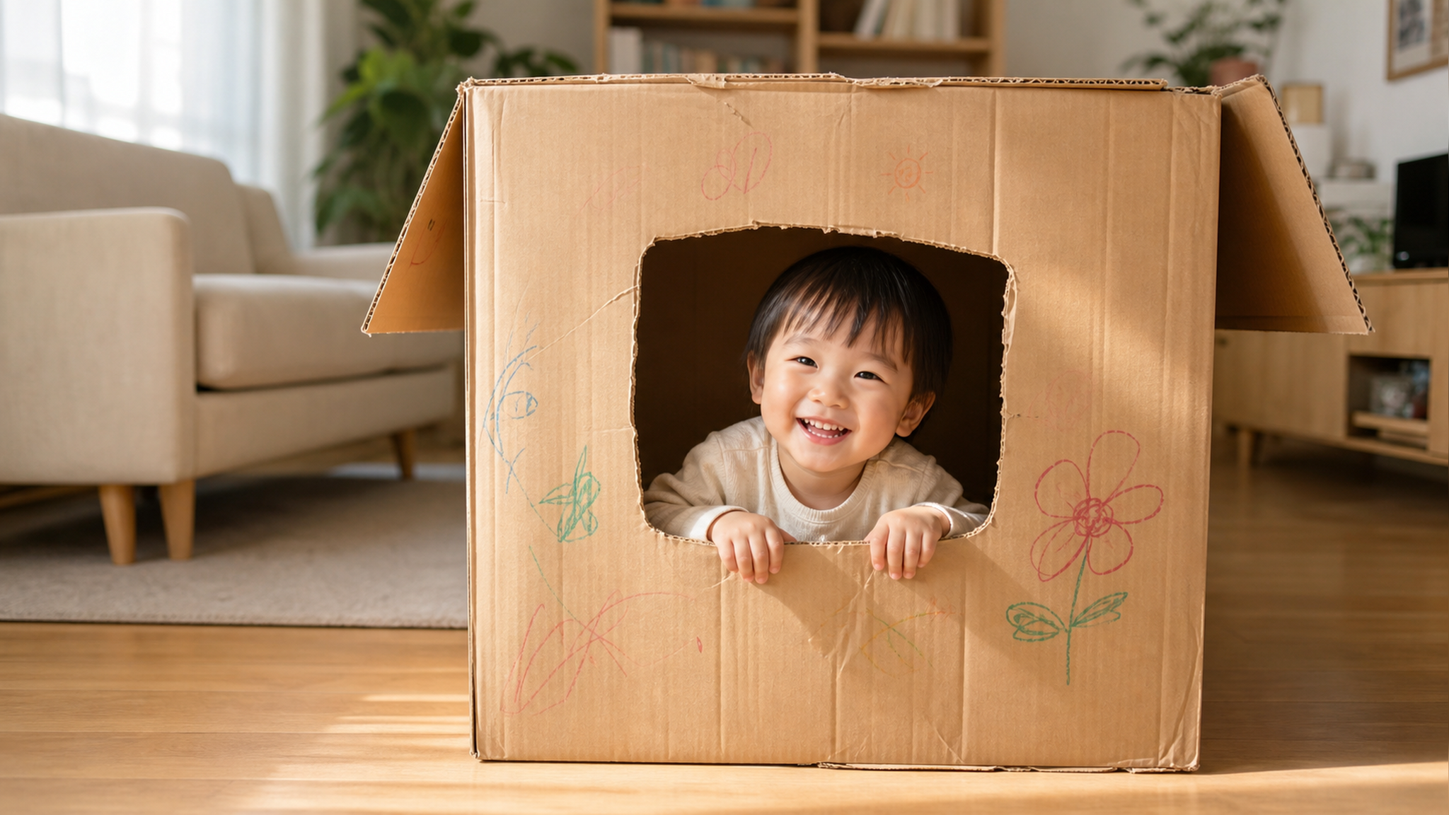 A cute 2-year-old Chinese toddler playing joyfully