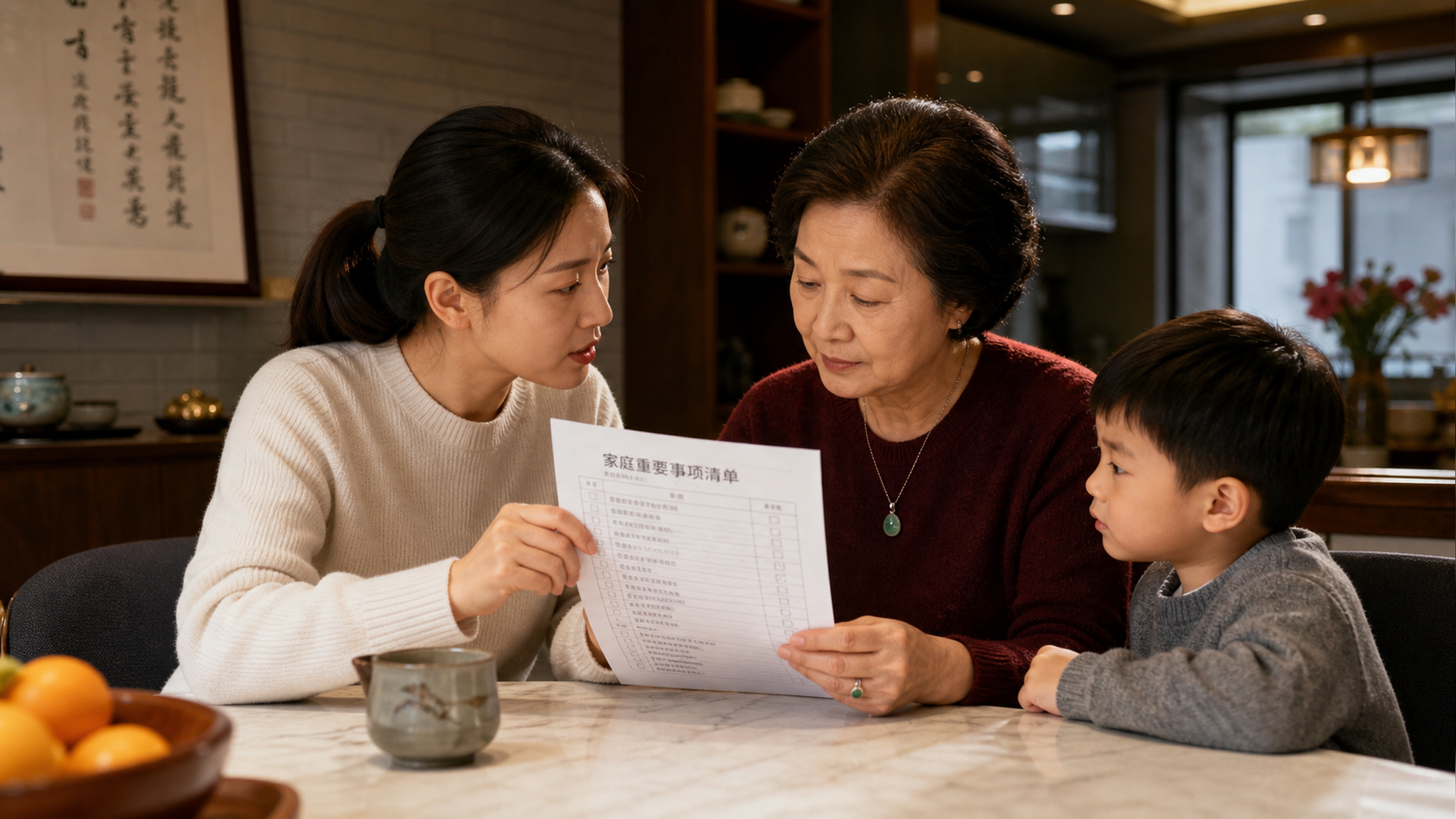 A realistic photography of a modern Chinese family