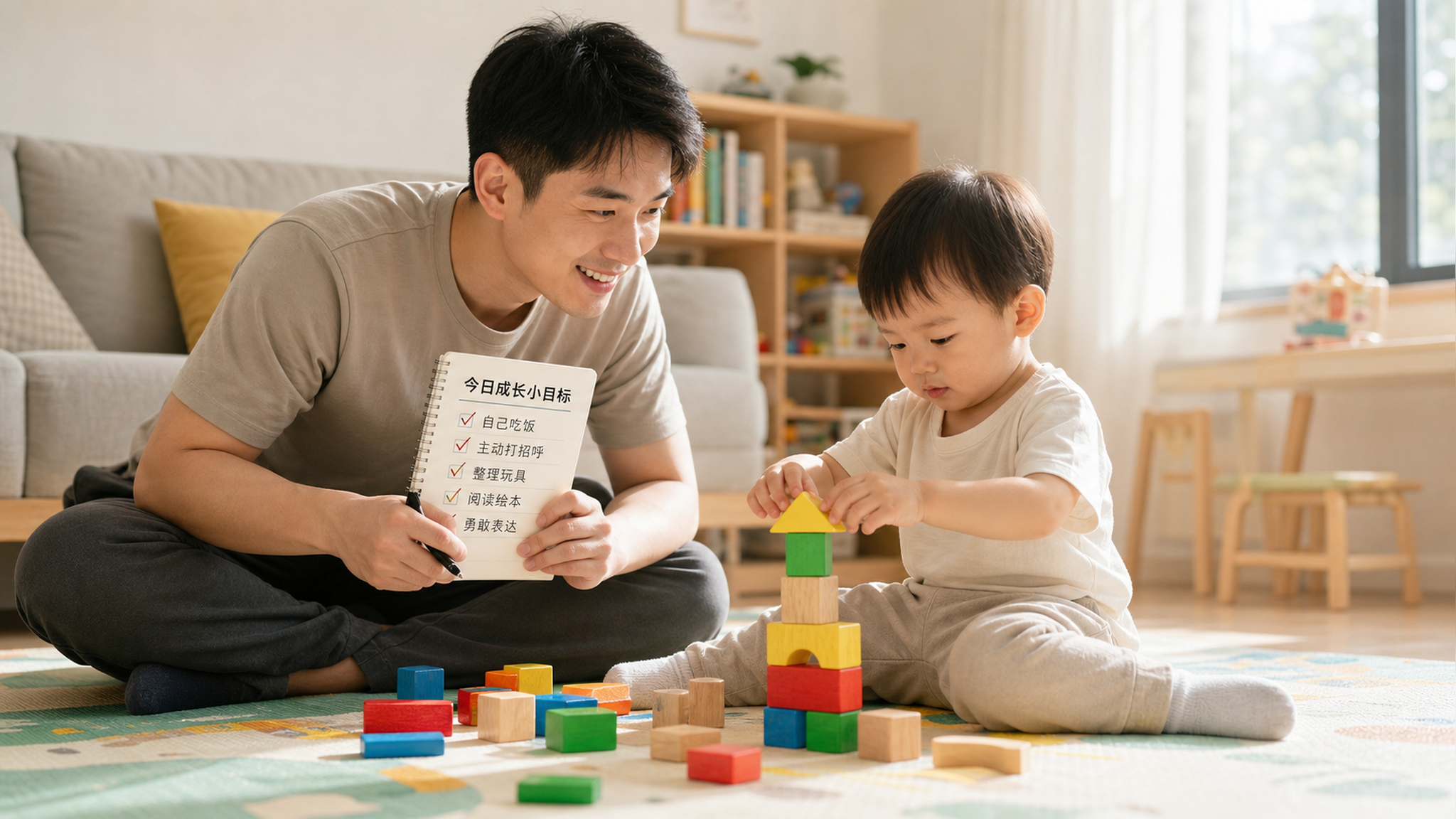 A warm and bright living room, a young Chinese fat