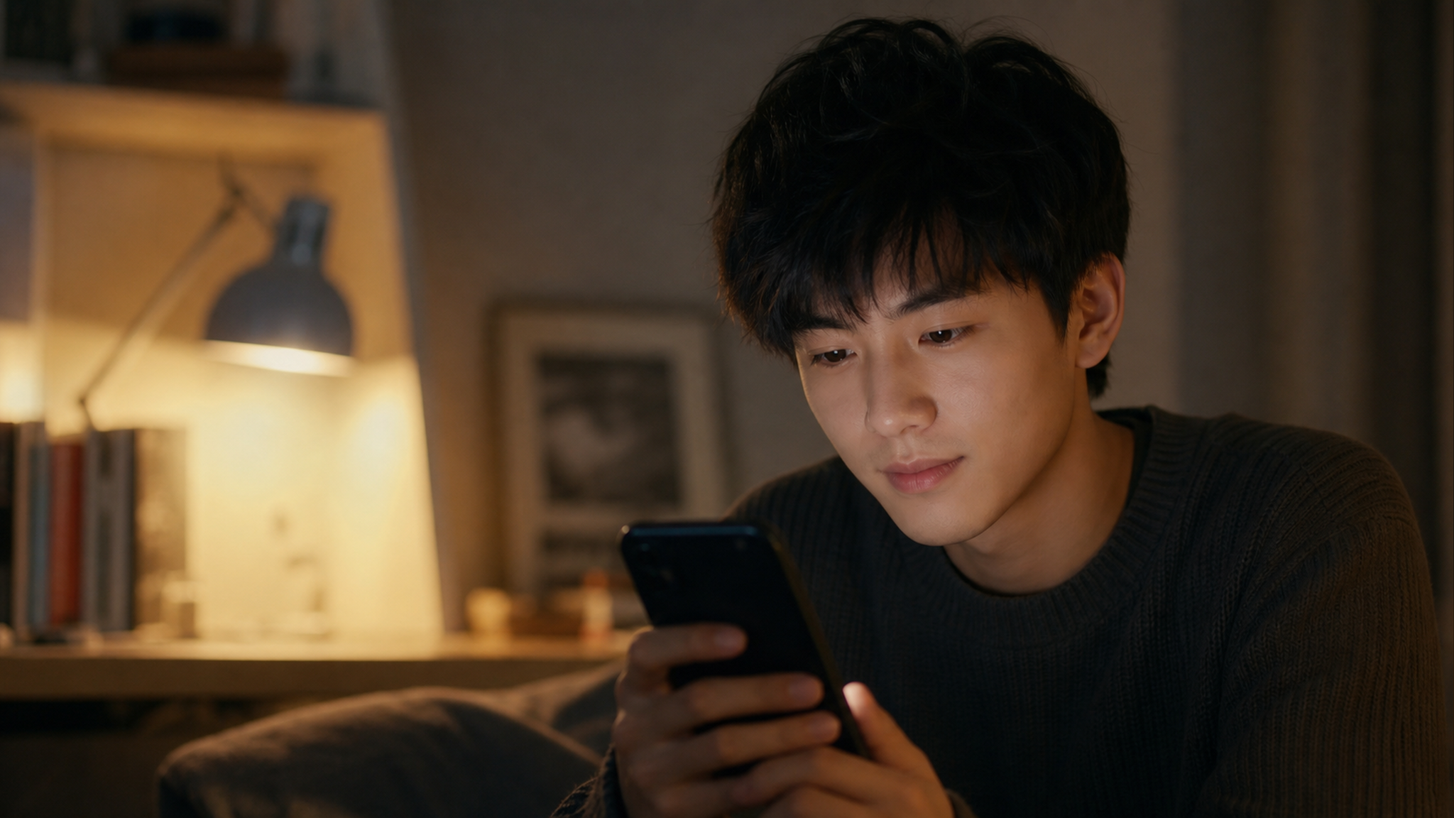 A young Chinese person looking at a smartphone at