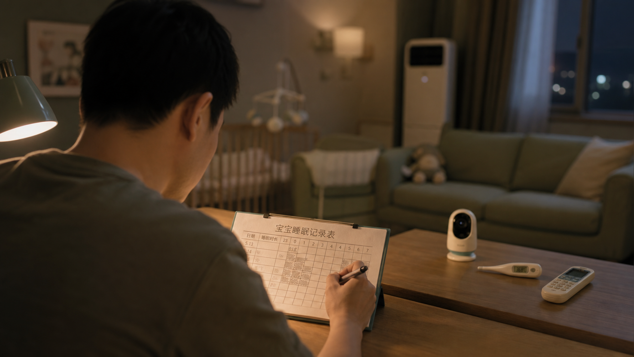 A cinematic, warm yet slightly tense indoor shot o