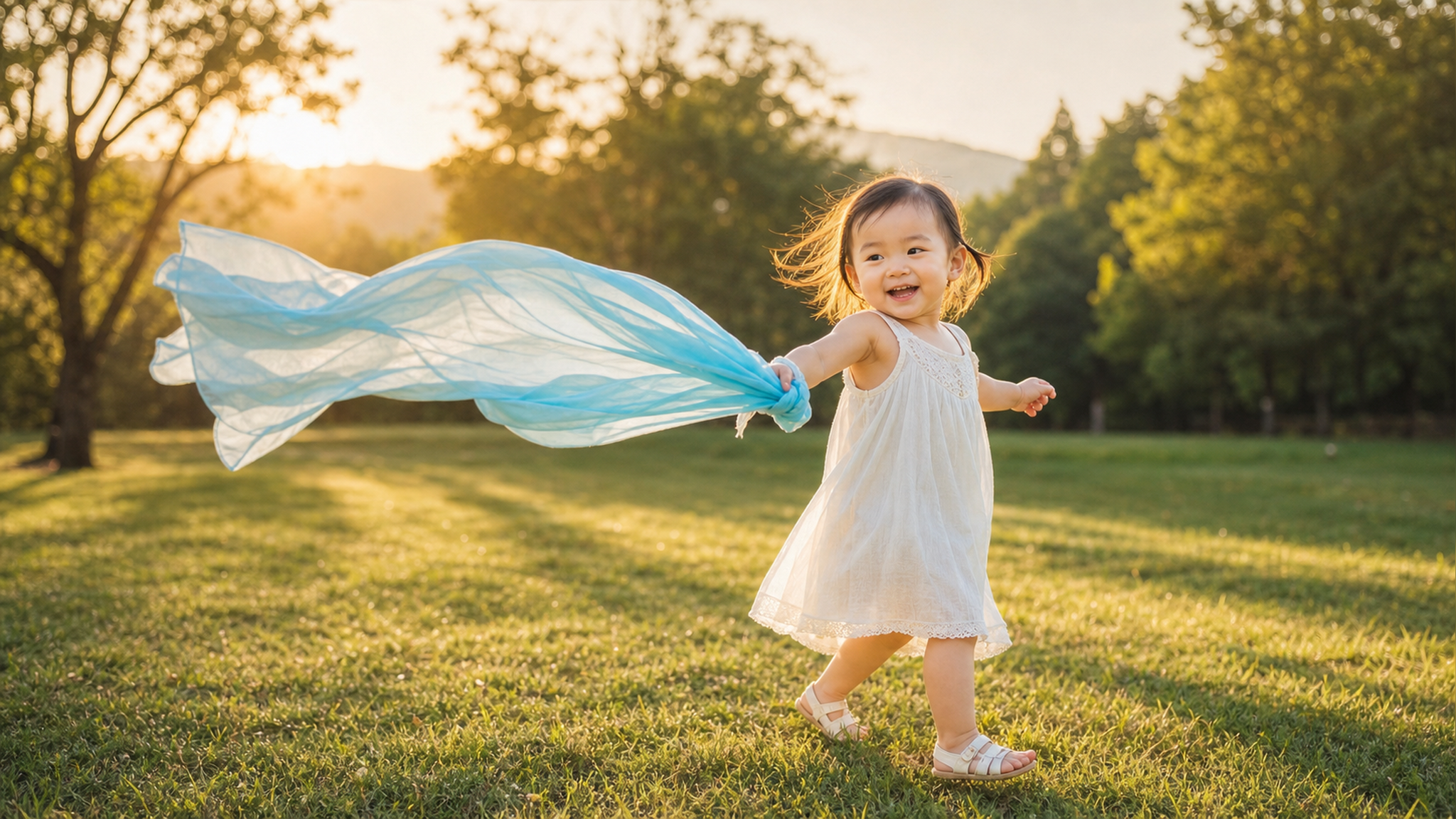 A cute 2-year-old Chinese toddler playing with a f