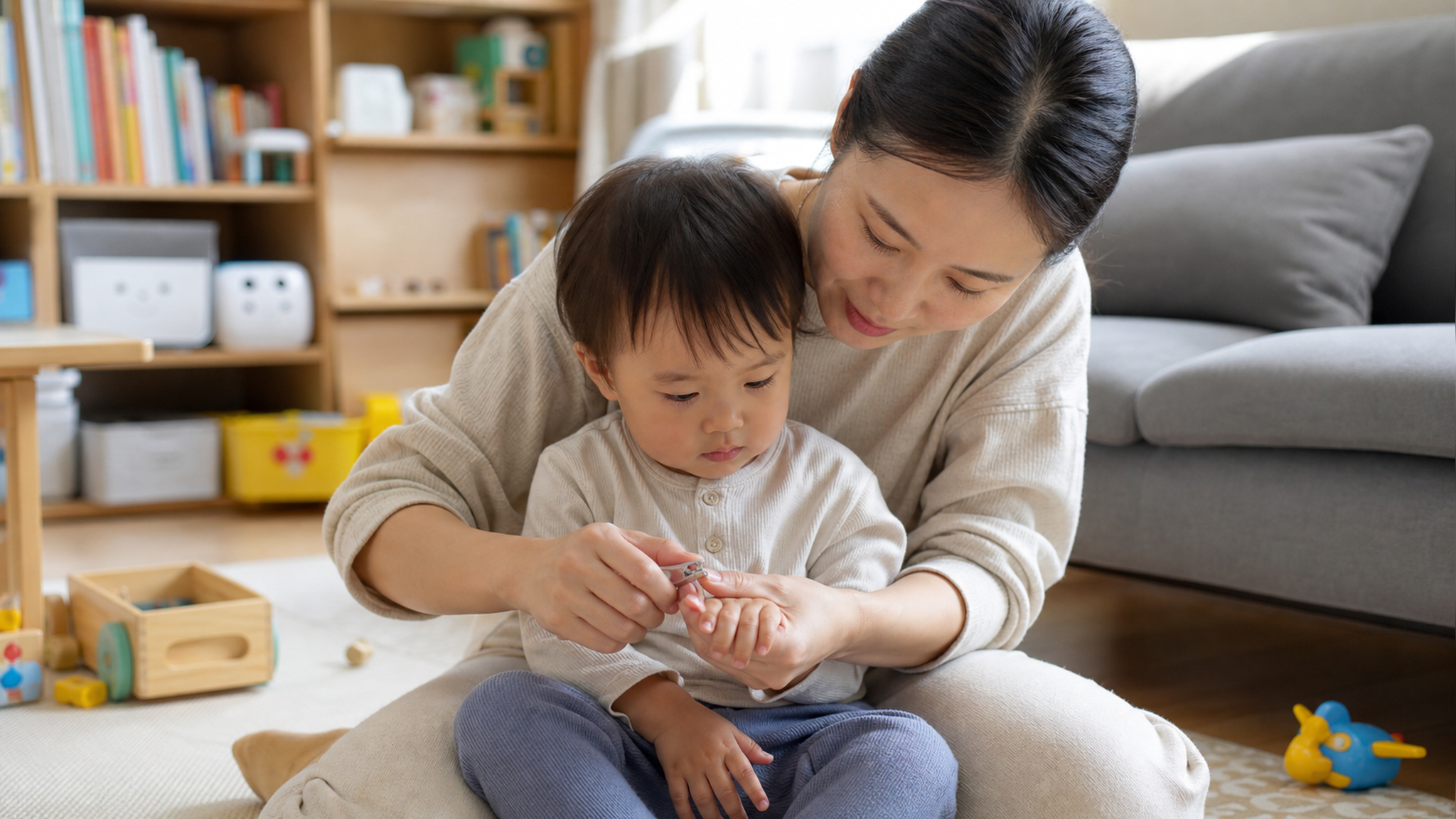 A warm and well-lit indoor scene, a Chinese mother