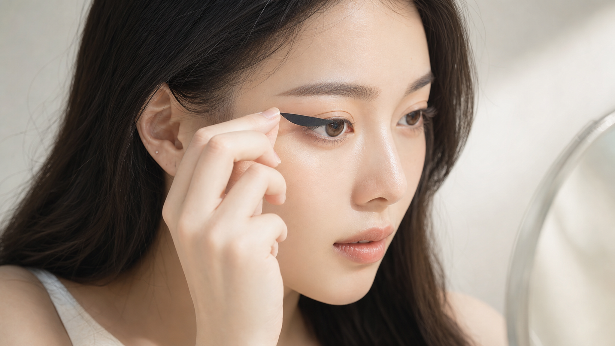 A close-up shot of a young beautiful Chinese woman
