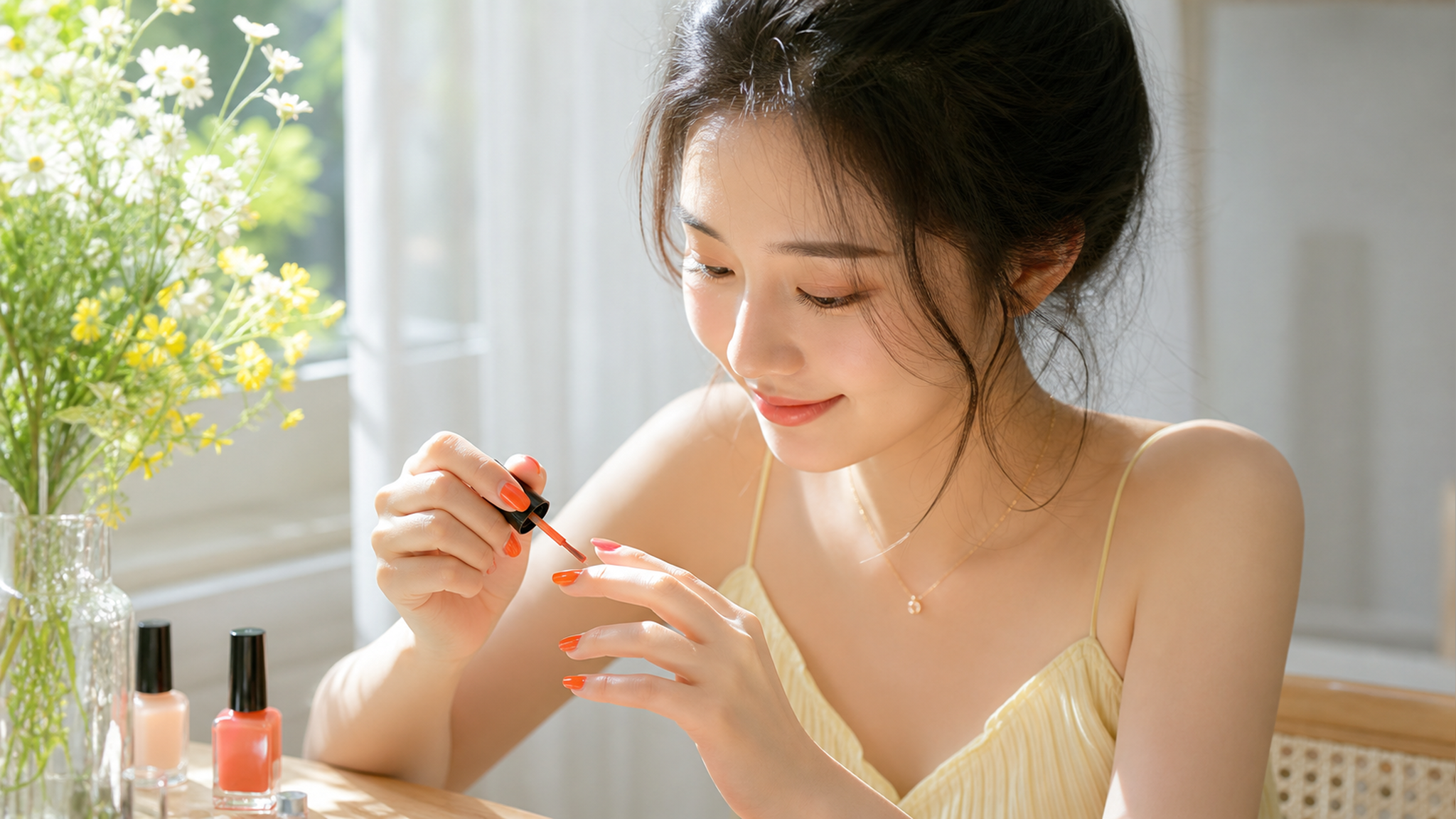 A close-up shot of a young beautiful Chinese woman