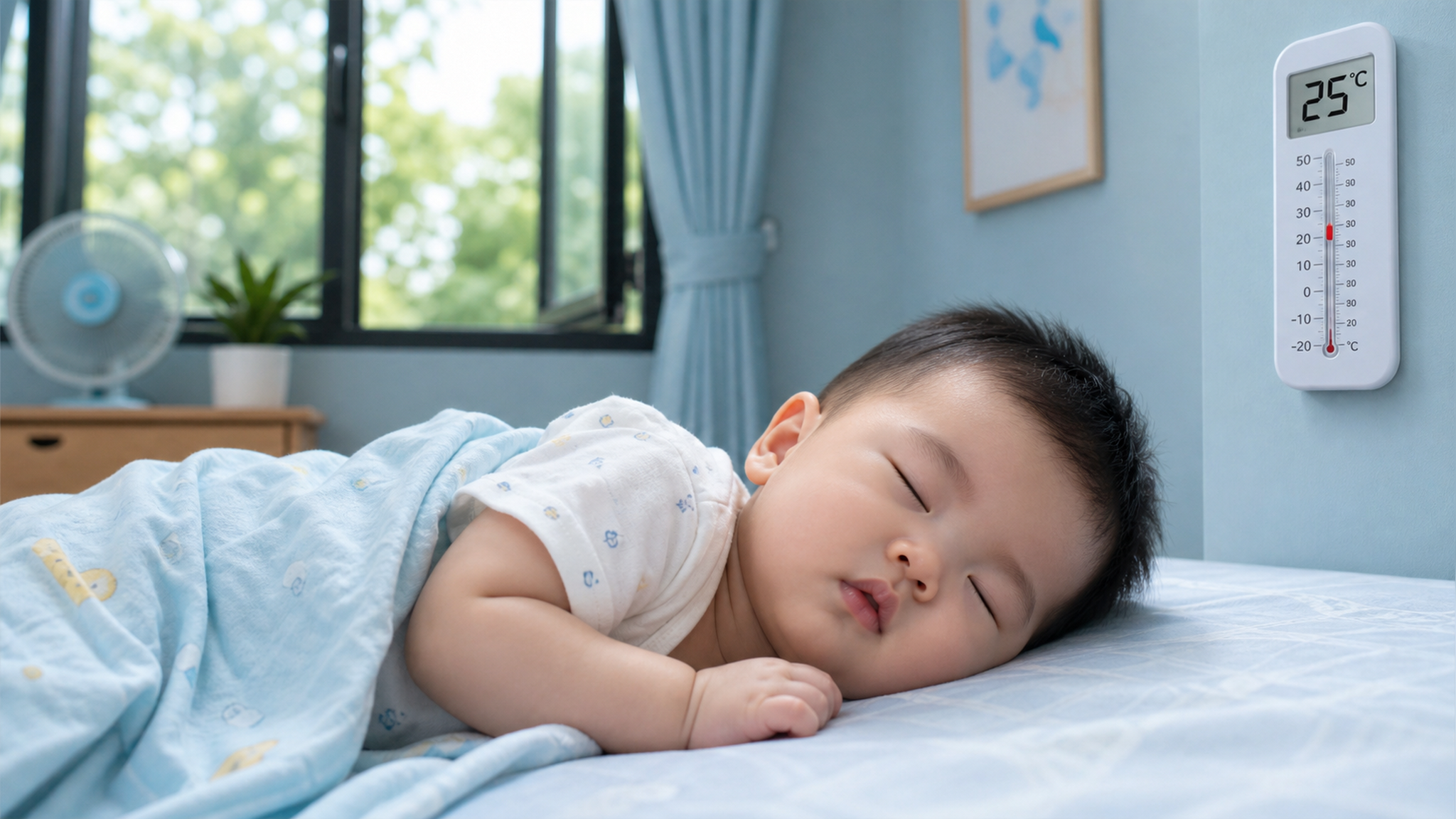 A cute Chinese baby sleeping peacefully in a cozy,