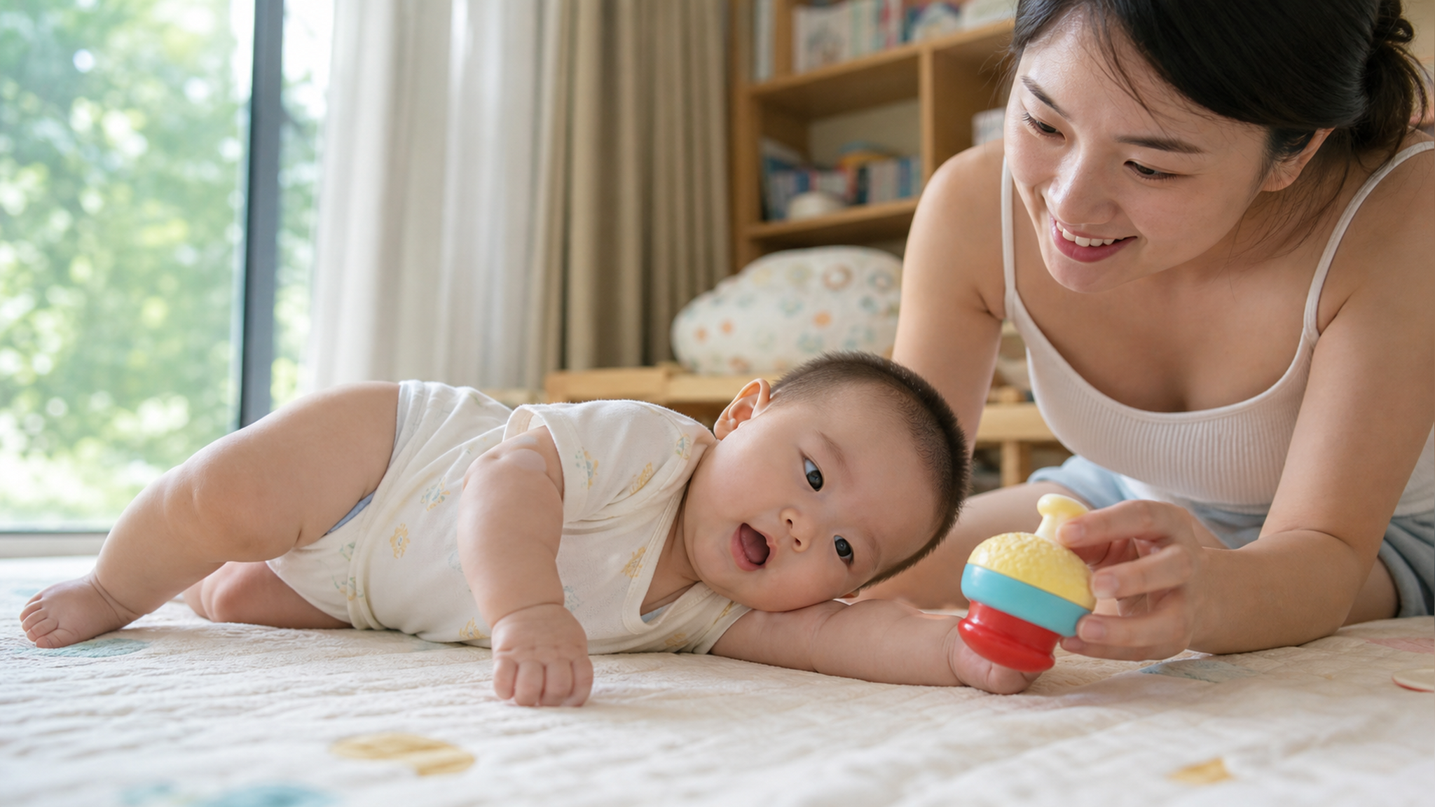 宝宝一出汗就翻身失败？3步抗滑翻身法