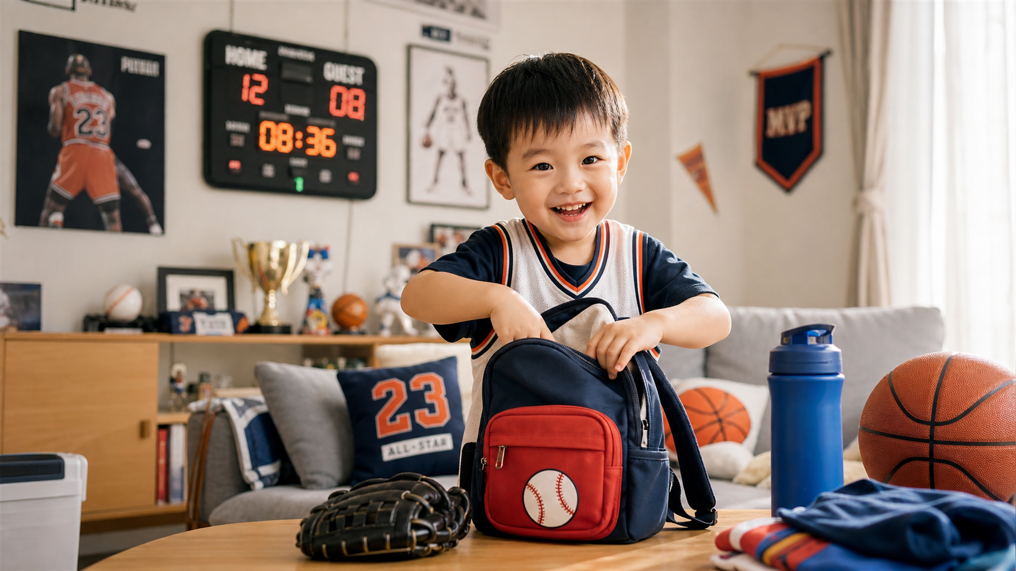 A cute 3-year-old Chinese toddler packing a small 