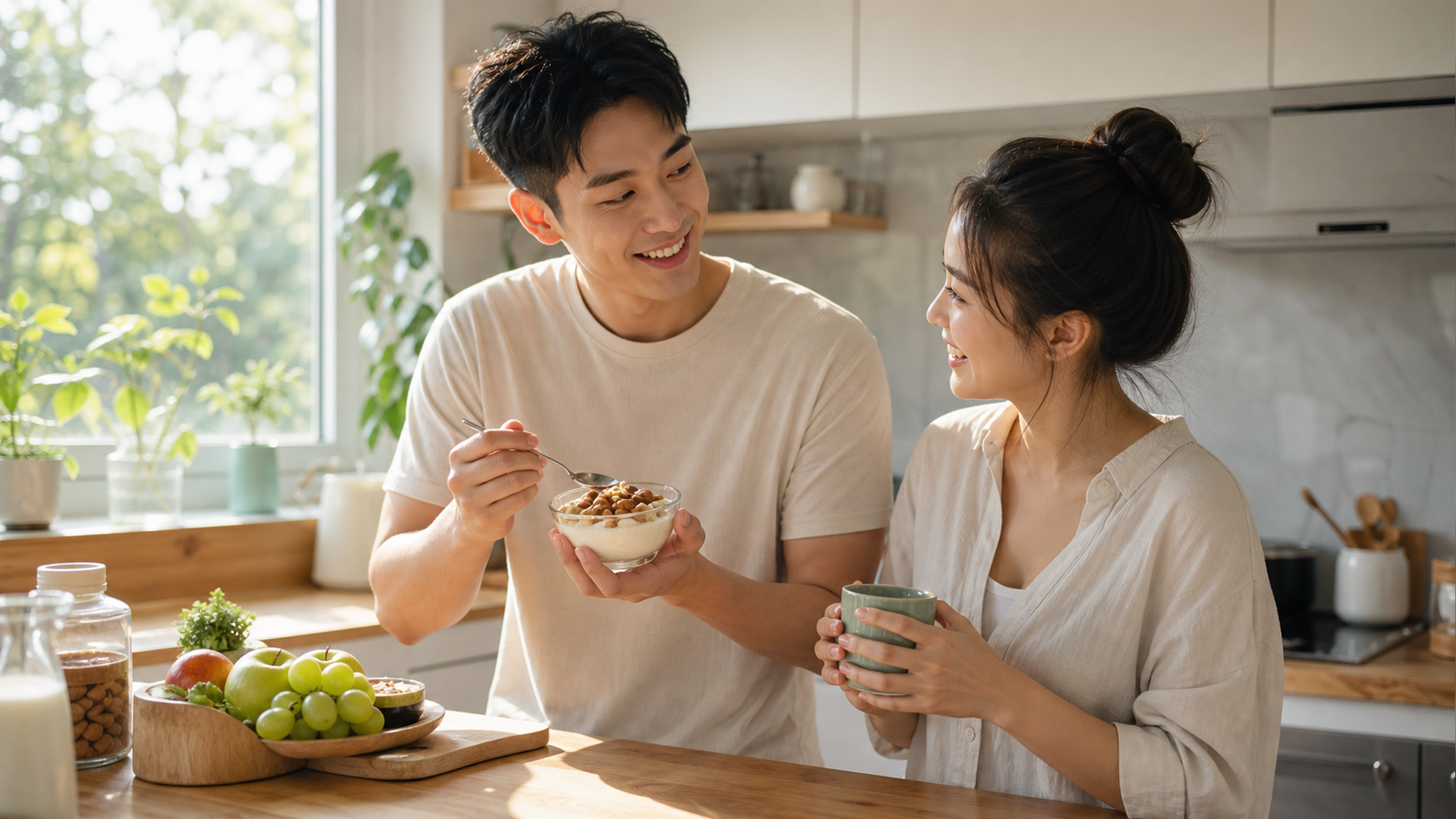 A photorealistic image of a young Chinese couple i
