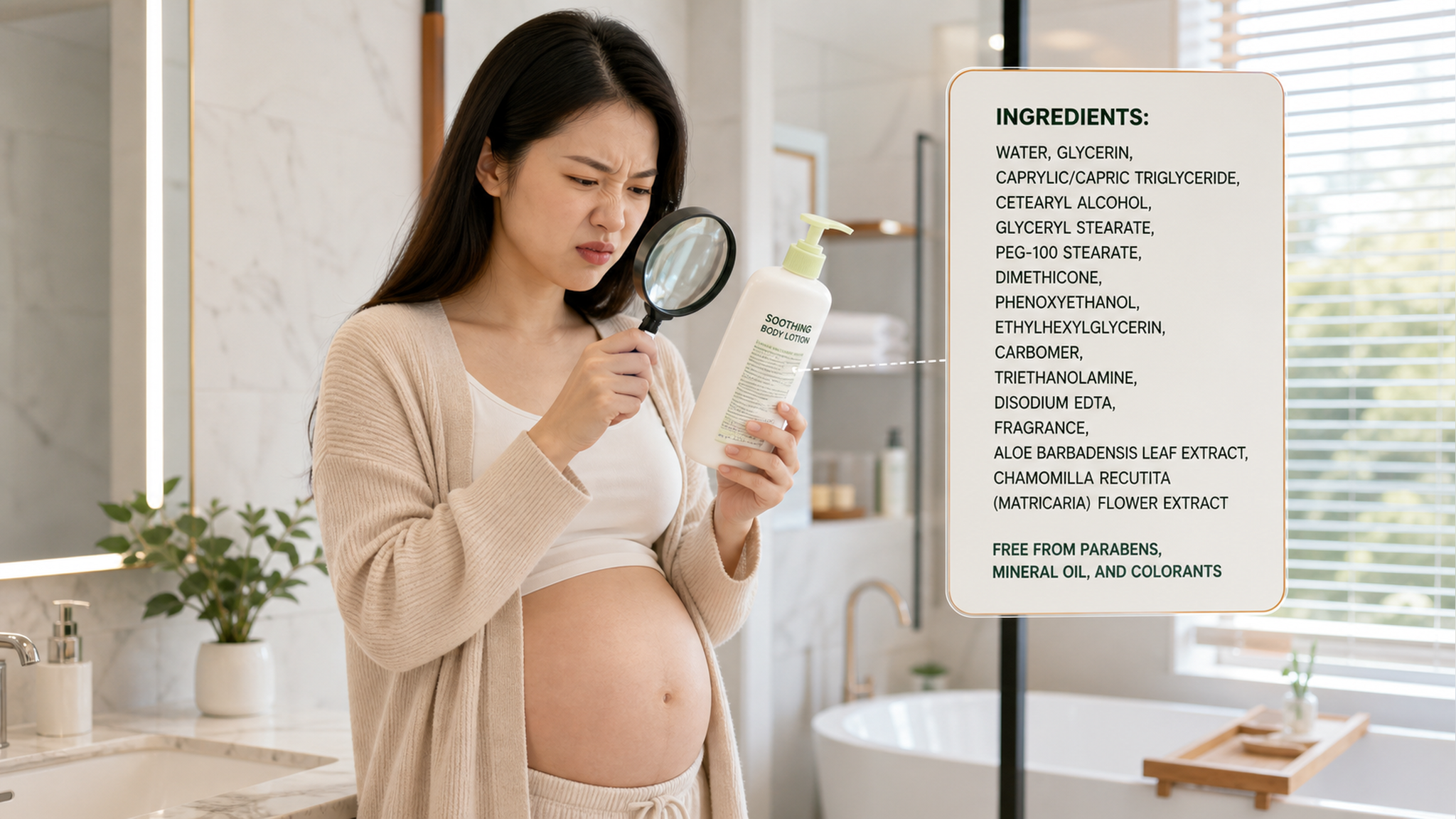 A beautiful Chinese pregnant woman in cozy homewea