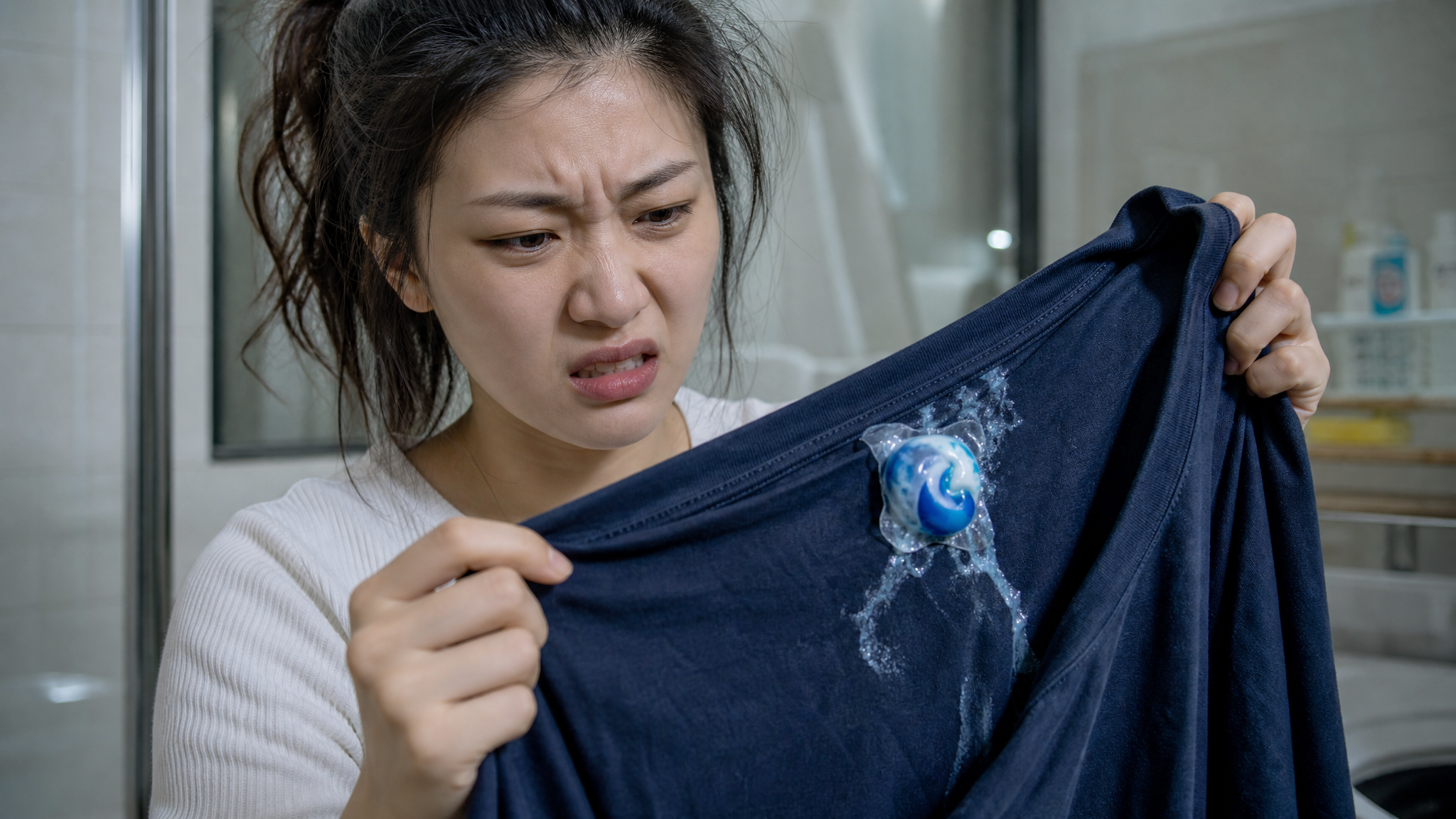 Close-up shot of a Chinese young woman doing laund
