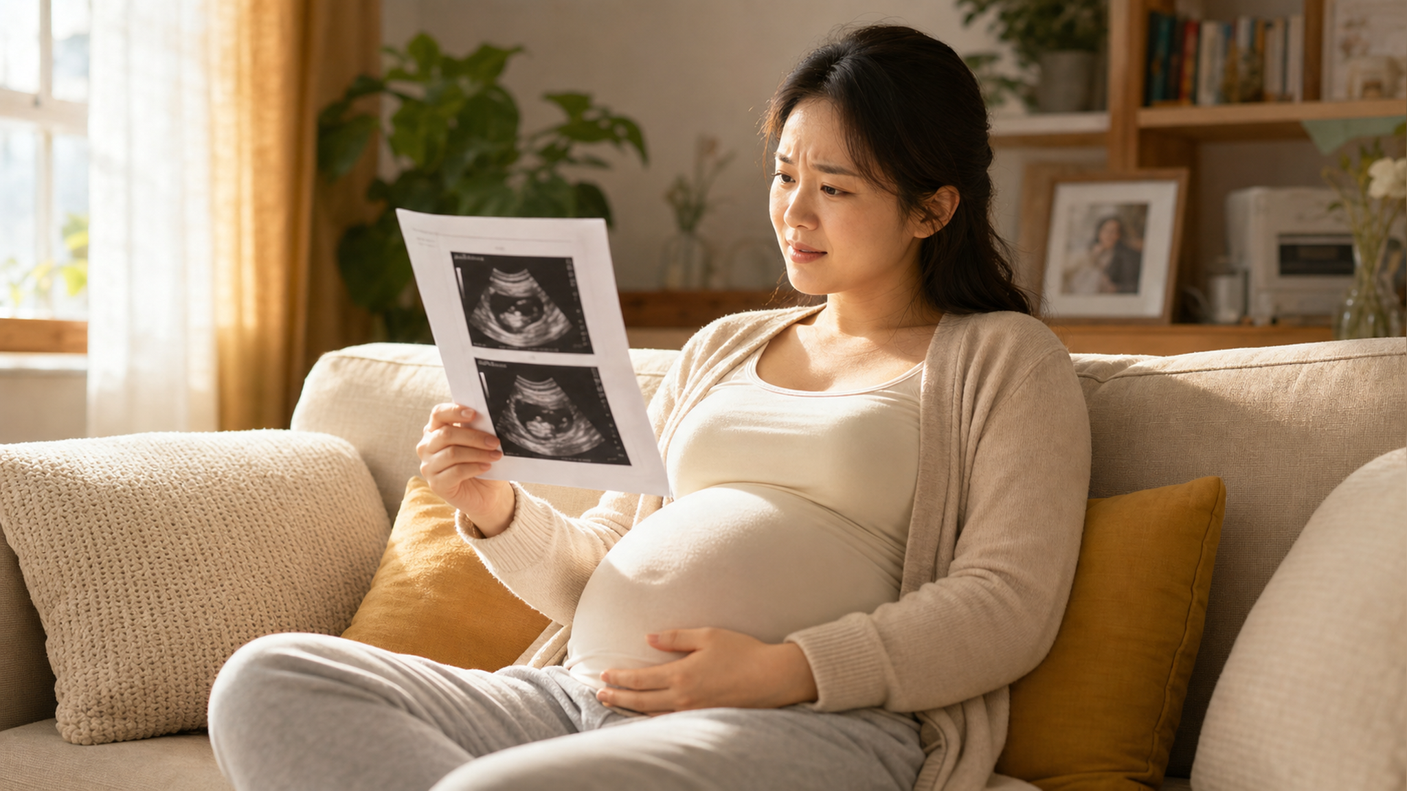 A gentle Chinese pregnant woman in her third trime