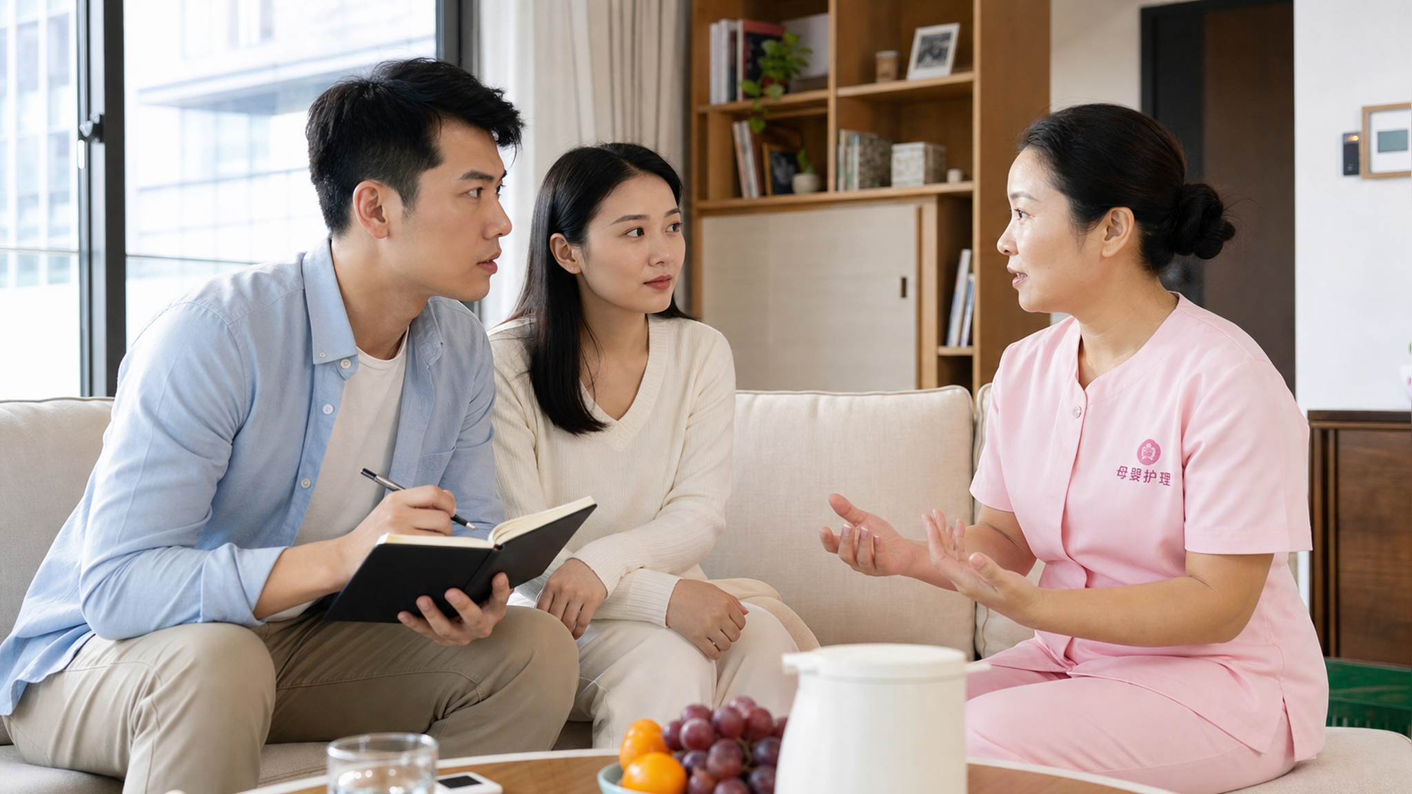 A realistic photo of a young Chinese couple interv