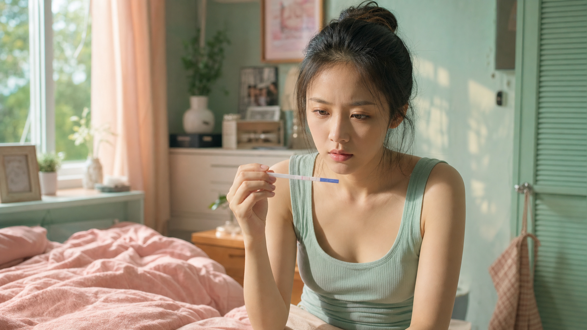 A realistic medium shot of a young Chinese woman i