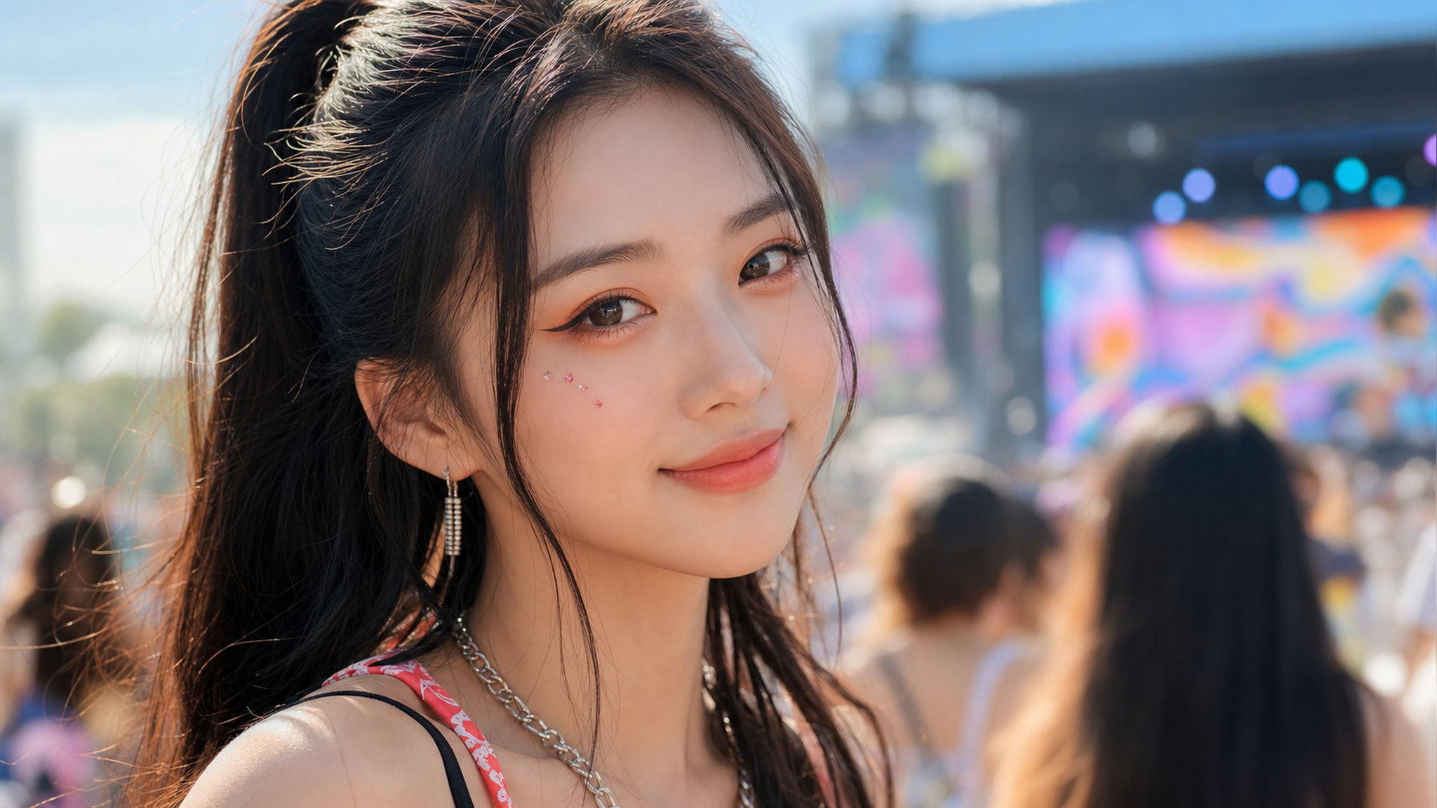 A close-up shot of a beautiful young Chinese woman