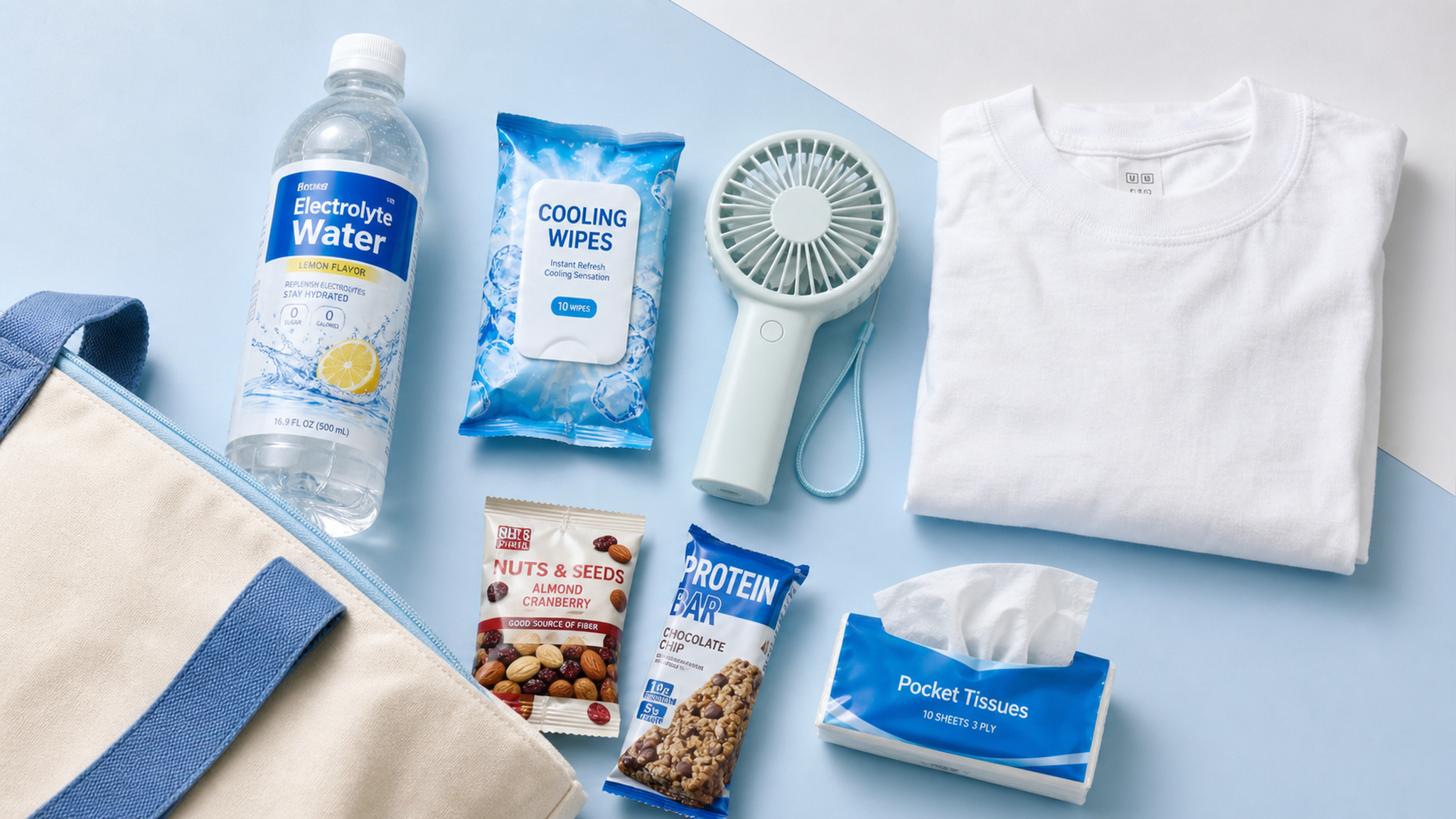 A flat lay photography of a summer medical checkup