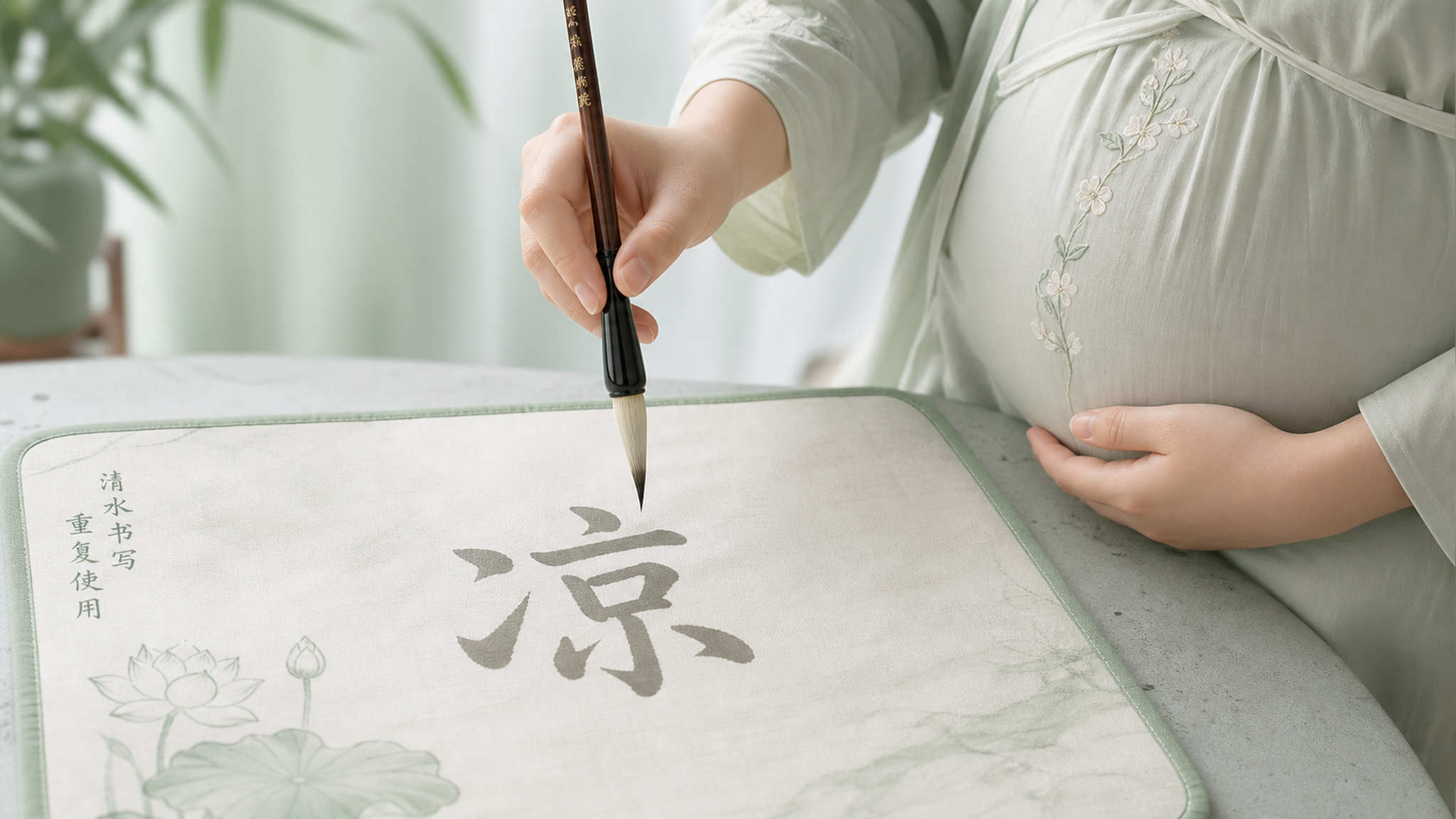 A close-up shot of a pregnant Chinese woman's hand