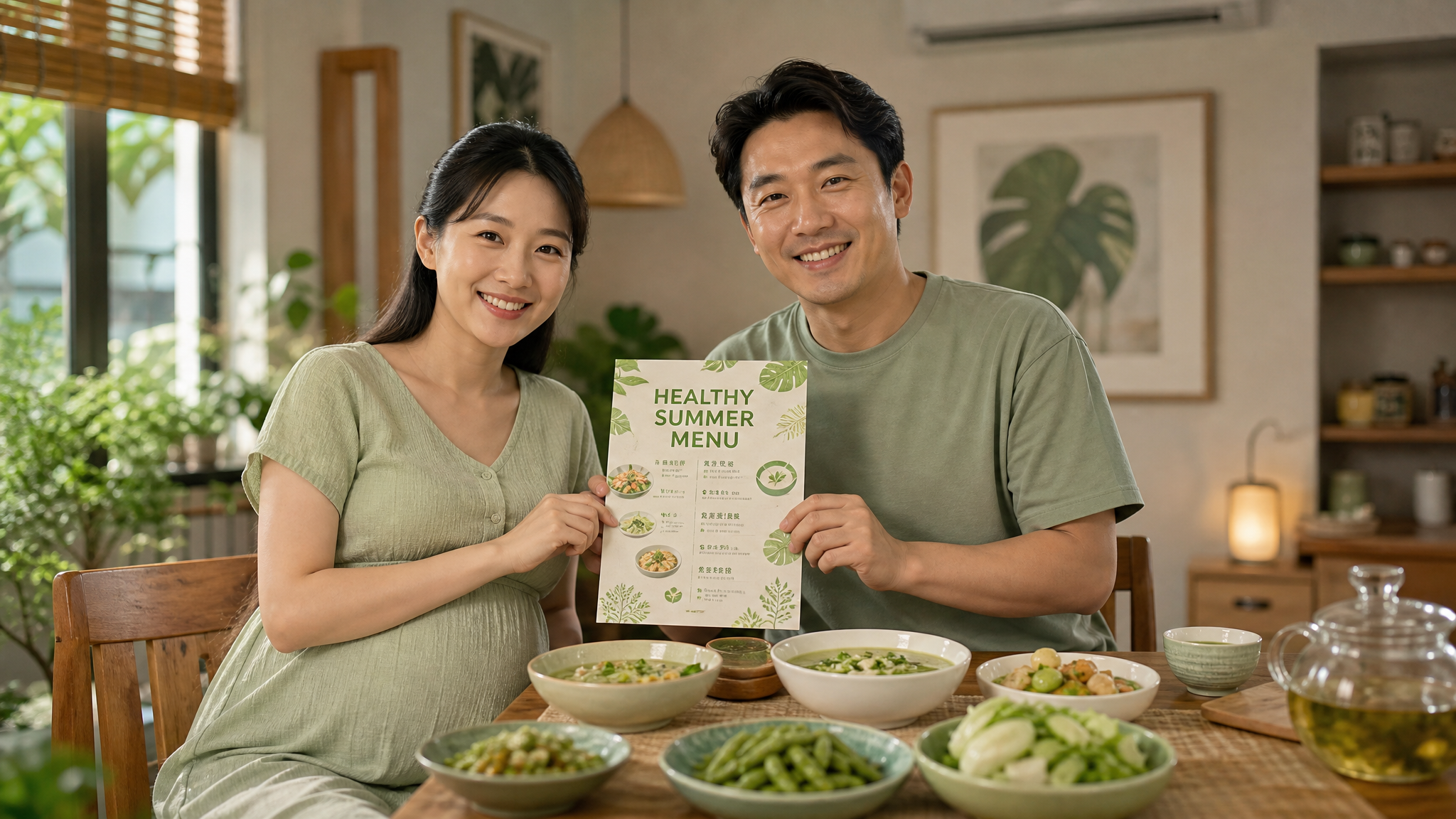A warm and cozy Chinese family summer dinner scene
