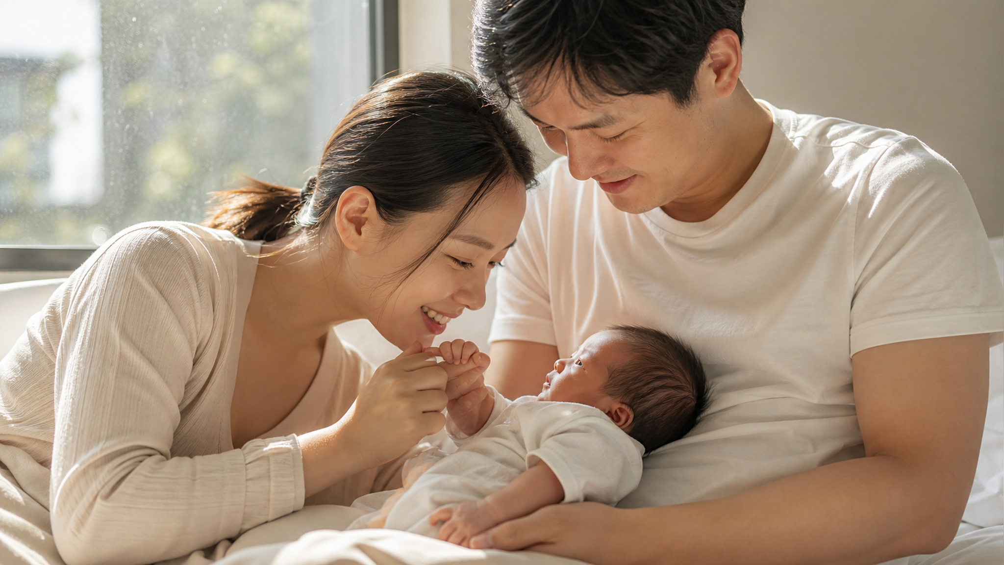 A minimalist photography of a young Chinese parent
