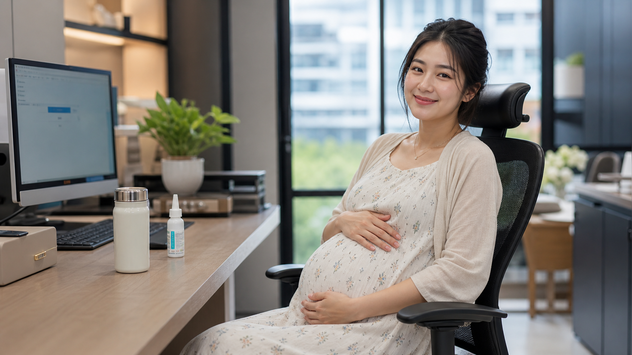 A photorealistic image of a young Chinese pregnant