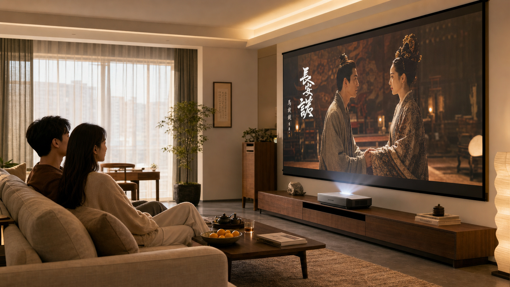 A cozy small modern Chinese living room, a young C
