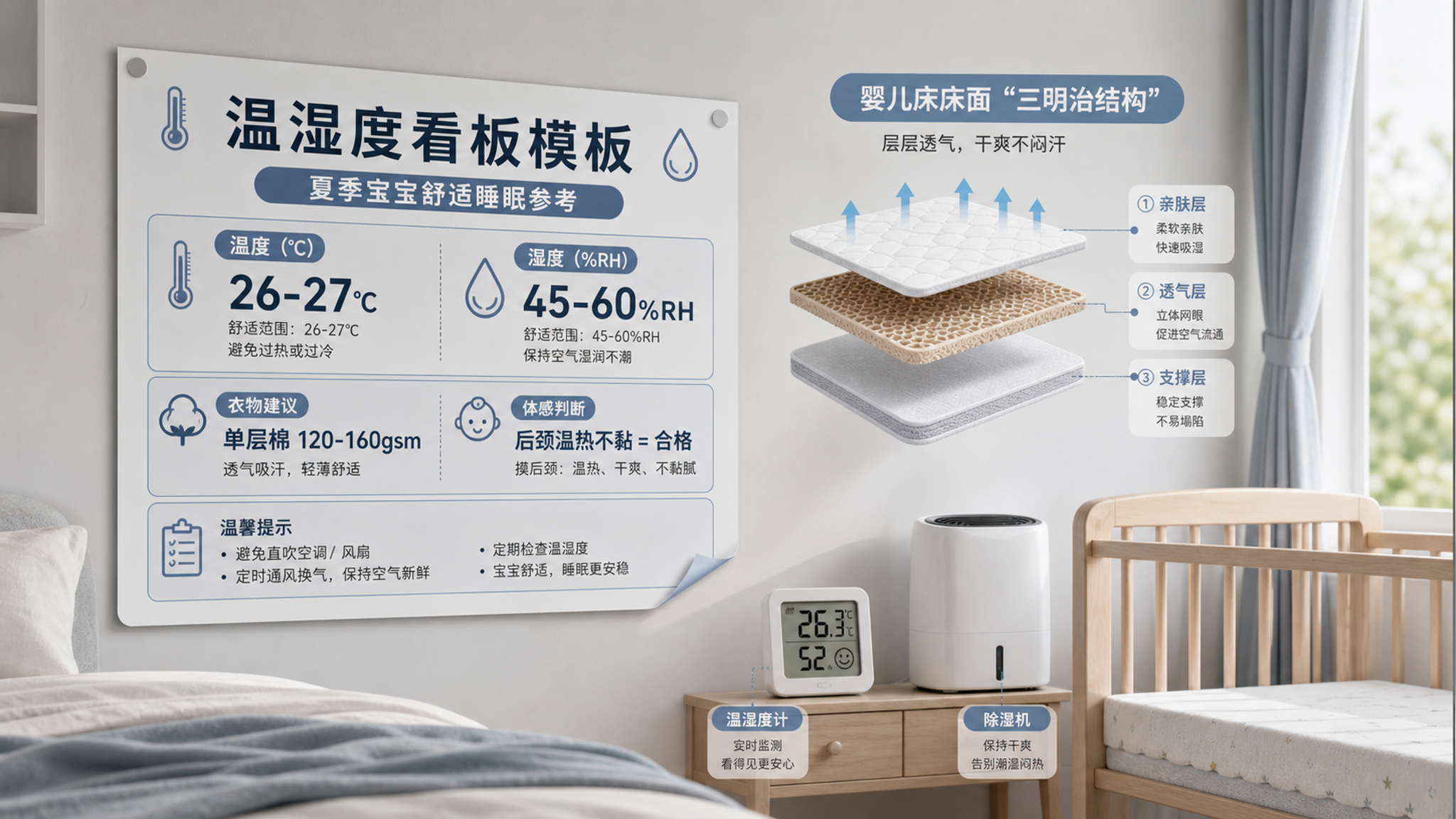 不上粉也能把汗疹压下去：26℃+55%湿度+单层棉的家中控汗法